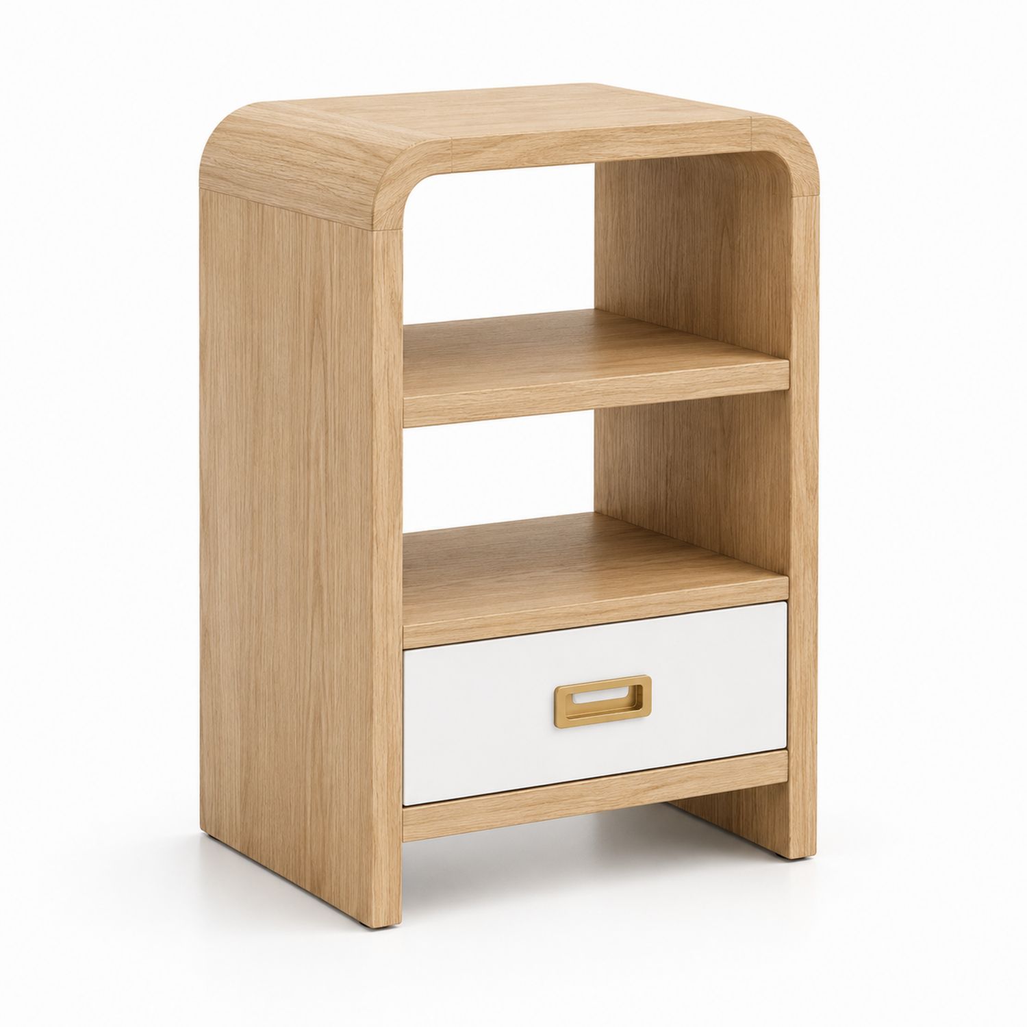 Comodino in legno con cassetto bianco e ripiani, 60x40x30 cm