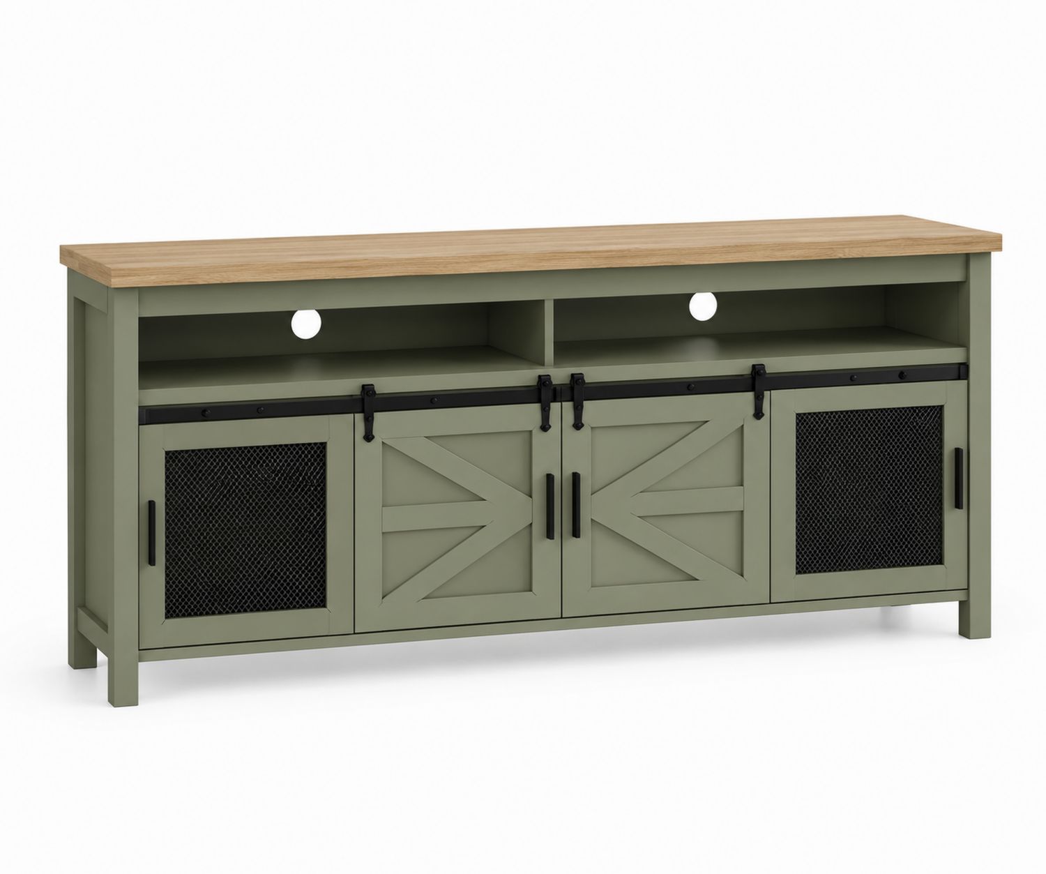 Mobile TV in Legno e Metallo con Porte Scorrevoli 180x45x60cm Verde