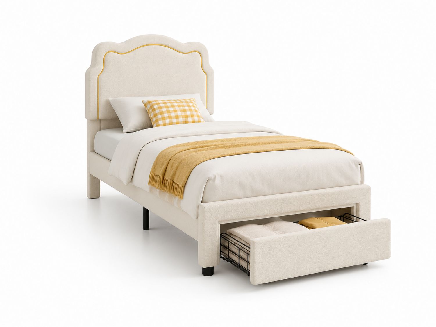 Letto Singolo Rivestito in Tessuto Poliestere con Cassetto