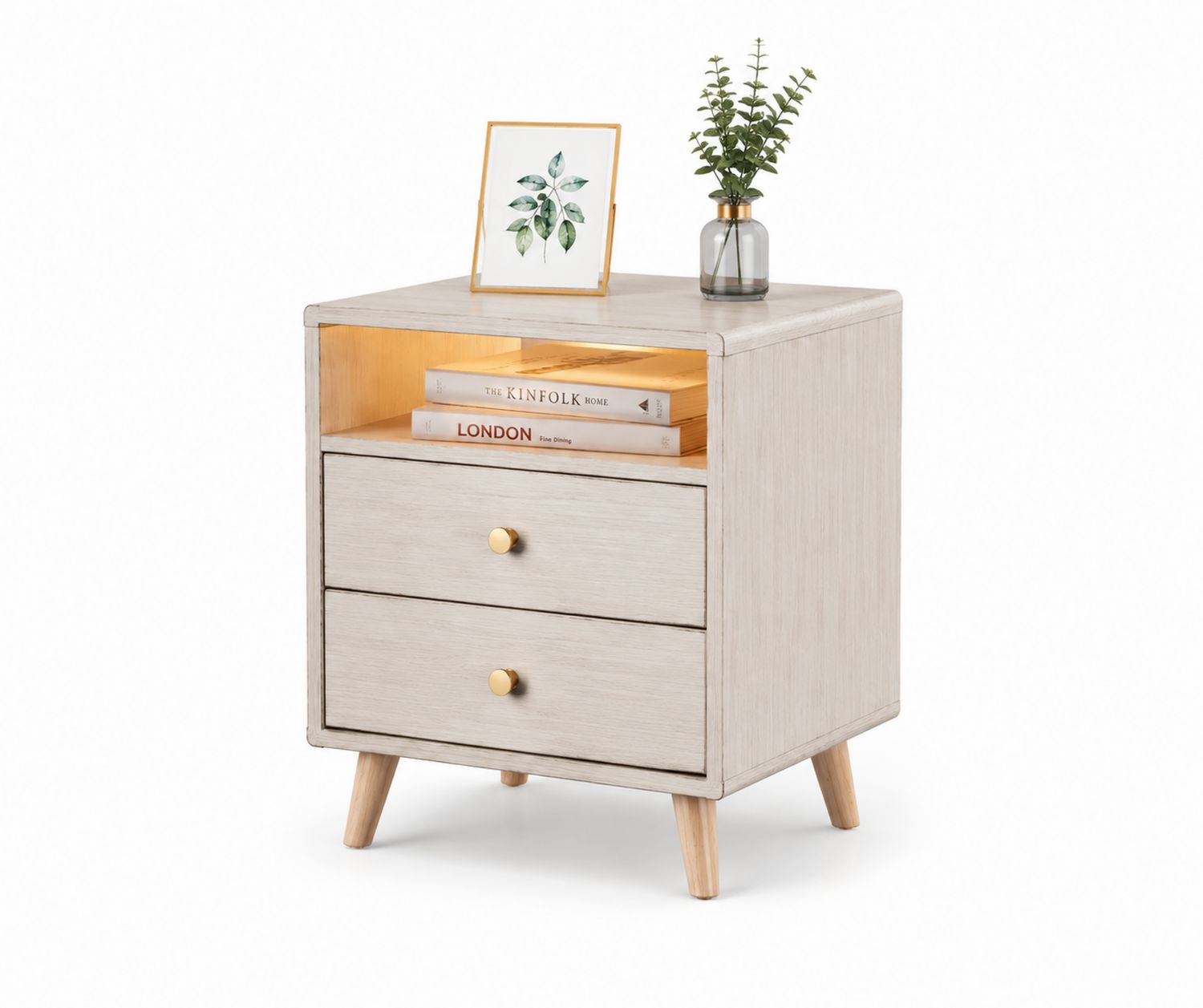 Comodino Rettangolare in MDF e Legno con Cassetti 60x40x70 cm