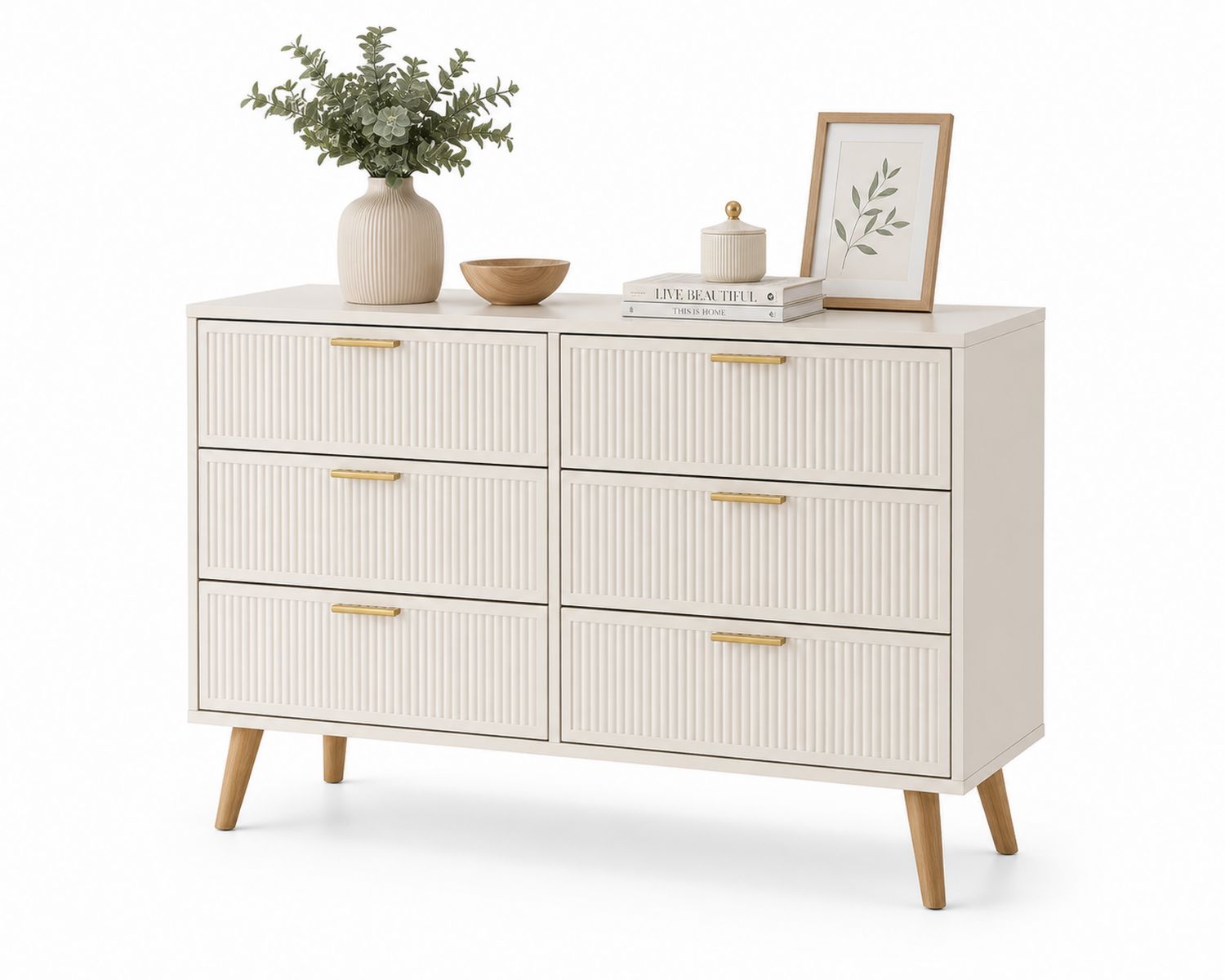 Cassettiera a Sei Cassetti in MDF e Legno Bianco