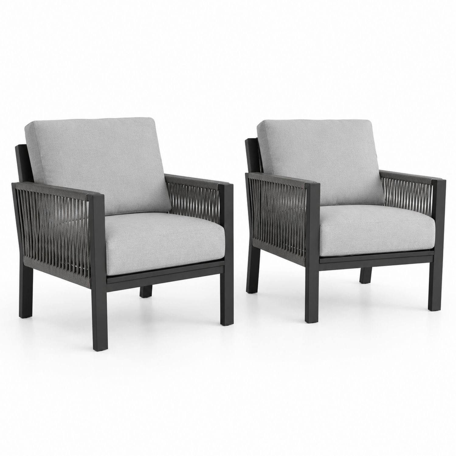 Set di 2 Poltrone da Esterno in Alluminio con Cuscini Grigi