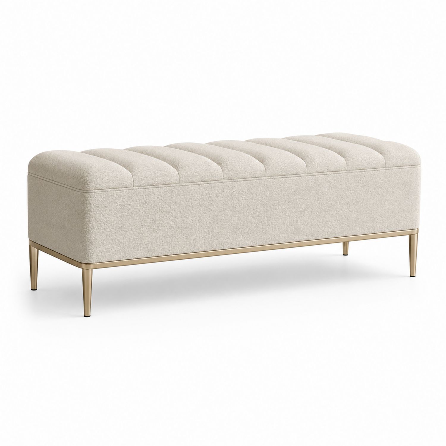 Panca in tessuto beige con gambe in metallo