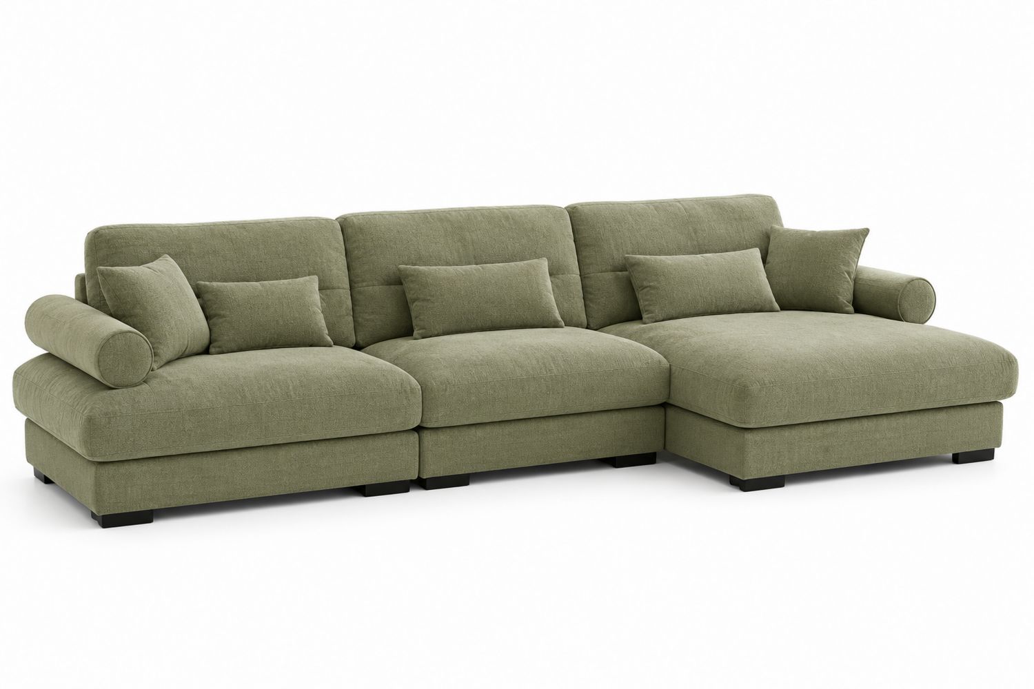 Divano angolare in tessuto verde oliva con chaise longue