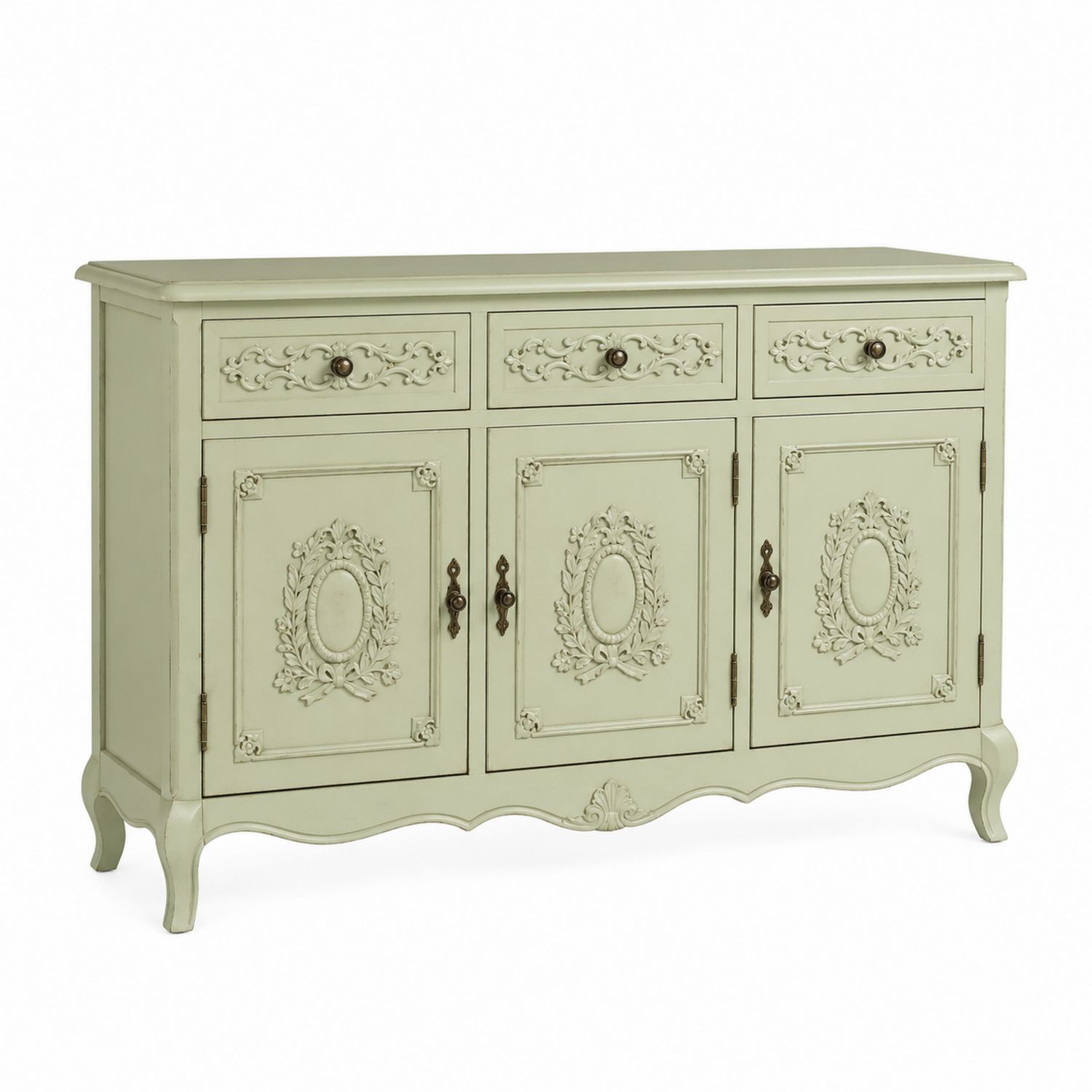 Credenza in legno con decorazioni intagliate avorio