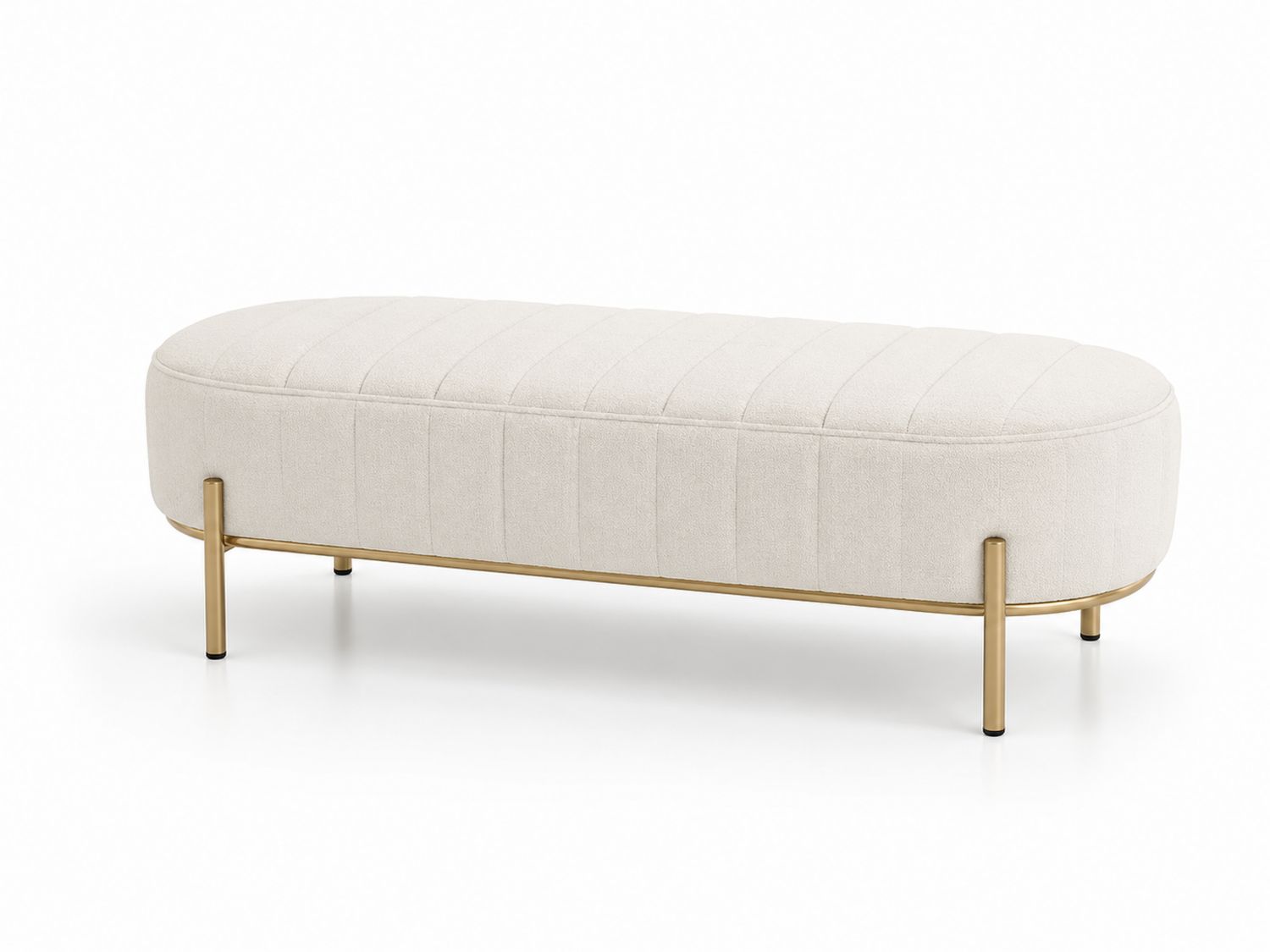 Panca in tessuto e acciaio beige 160 cm