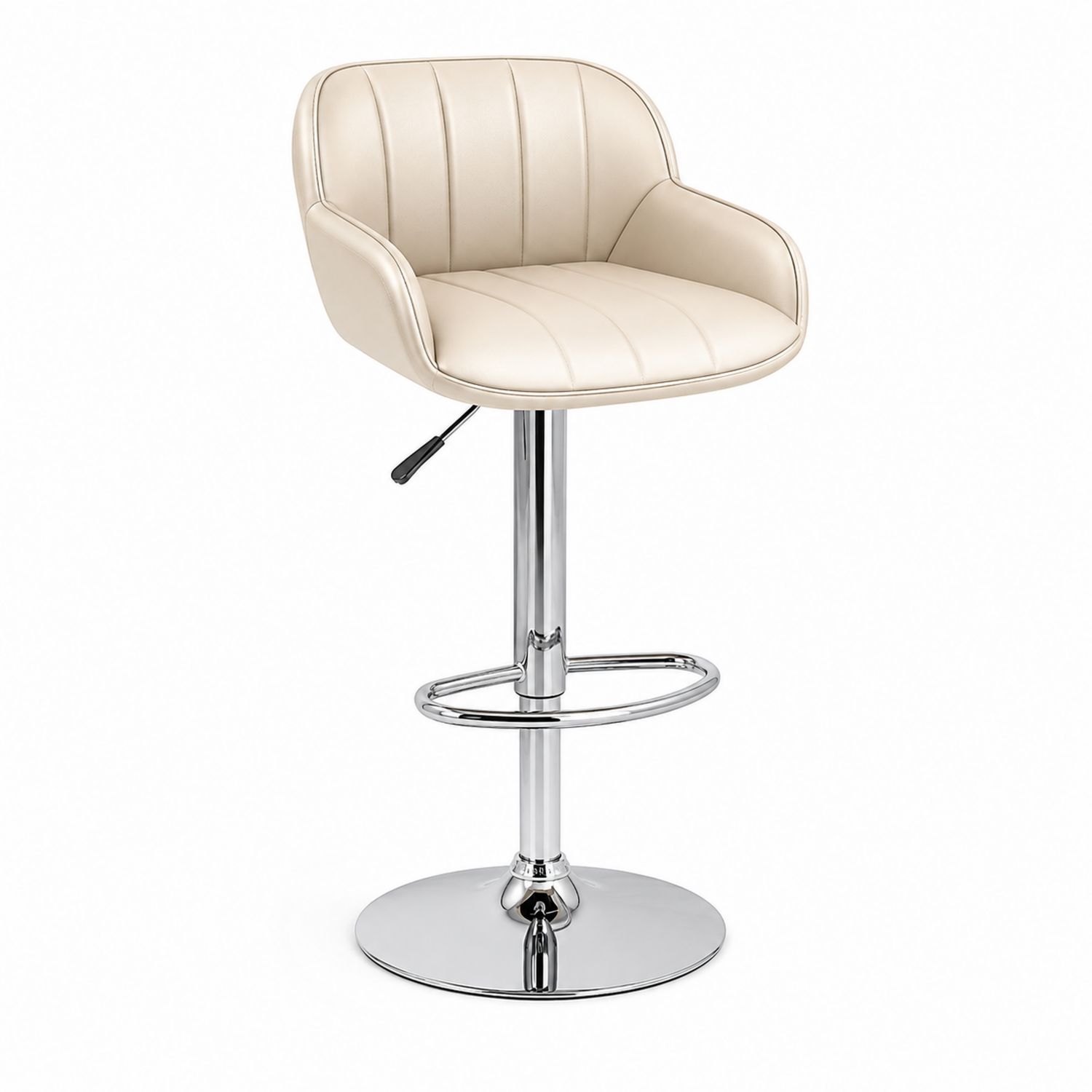 Sgabello da Bar Regolabile in Ecopelle Crema con Base in Acciaio Cromato