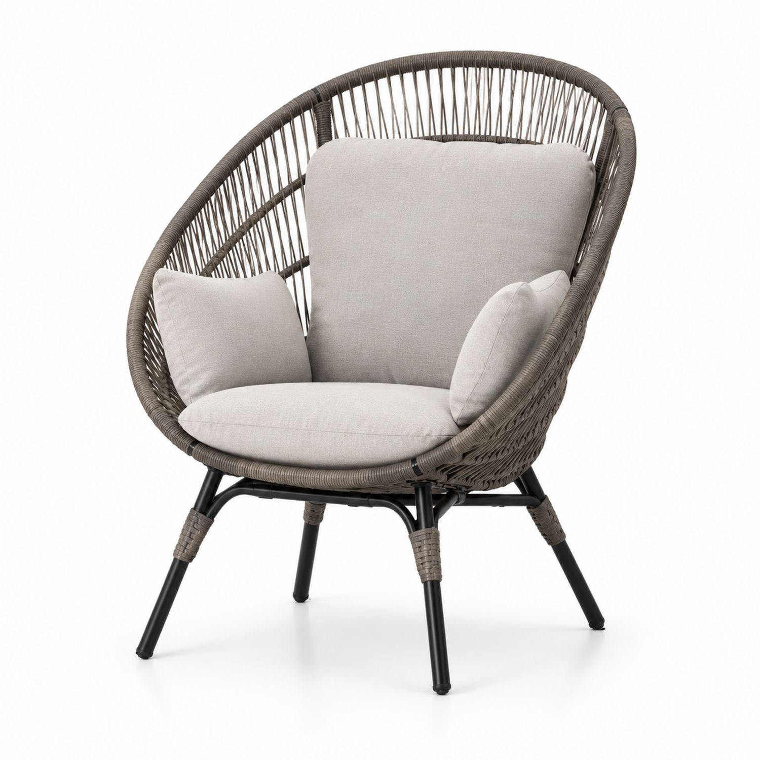 Sedia da esterno in rattan e acciaio con cuscini