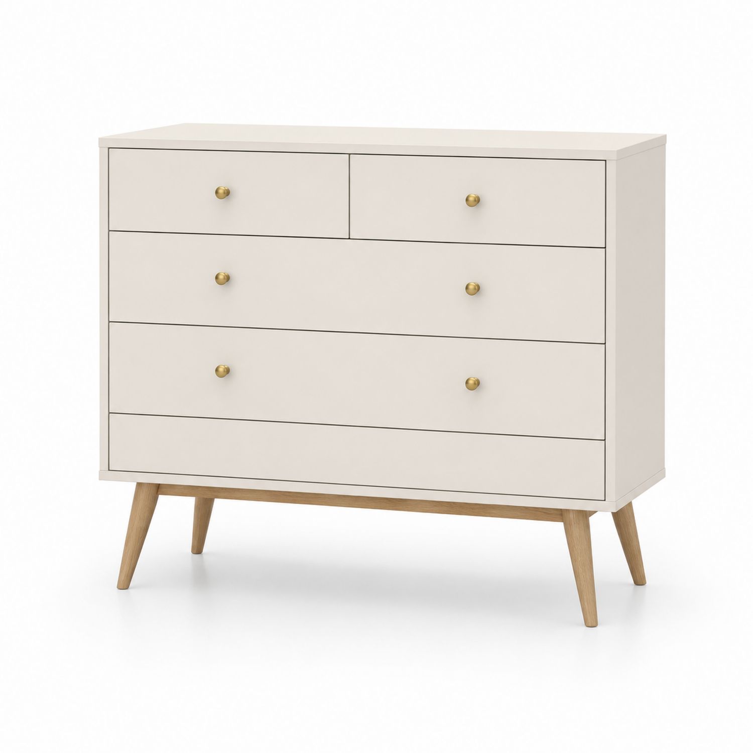Cassettiera in MDF con Gambe in Legno di Faggio e 4 Cassetti Bianco