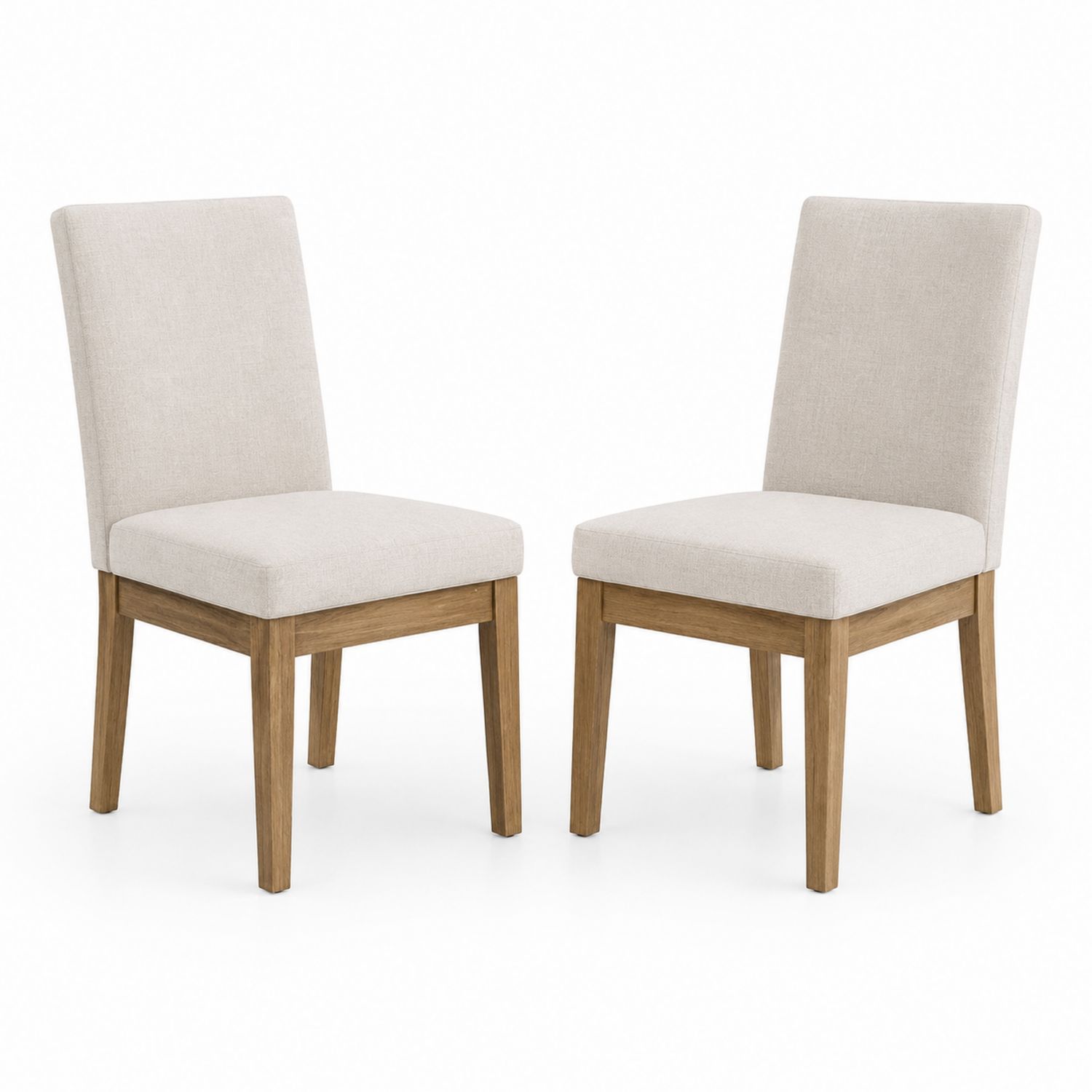 Set di 2 Sedie da Pranzo in Tessuto Beige con Struttura in Legno
