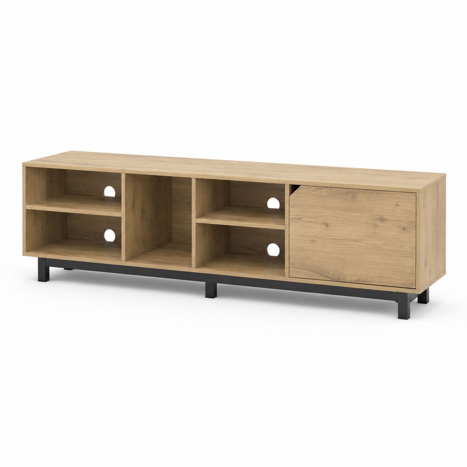 Mobile TV in legno con ripiani e sportello 180x40x50 cm