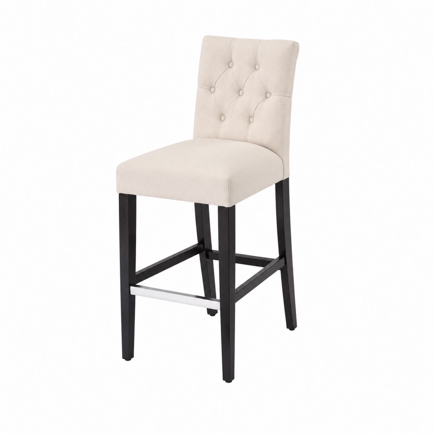 Sgabello da Bar in Tessuto Beige con Gambe in Legno Massello