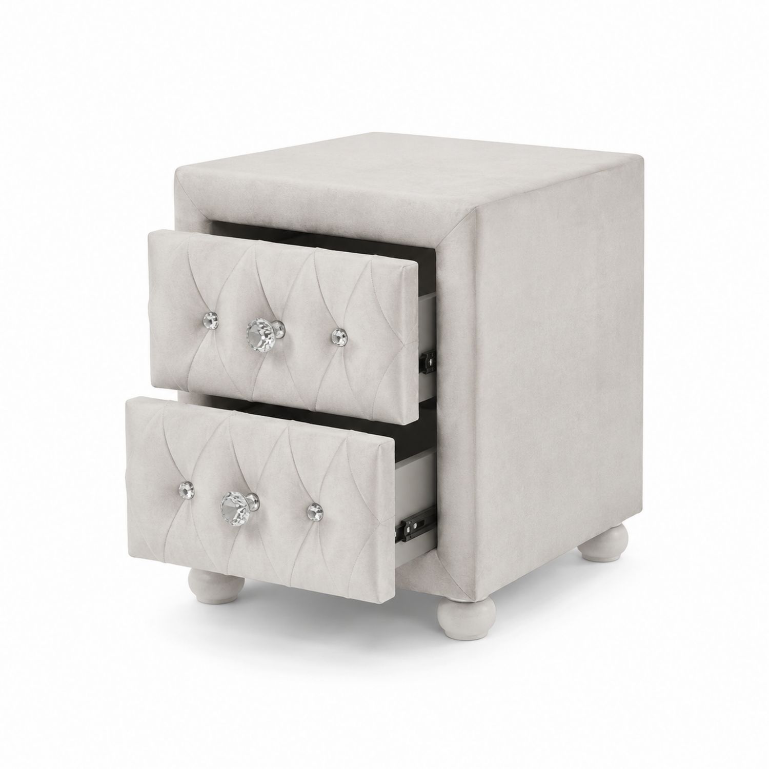 Comodino Velluto Grigio con 2 Cassetti