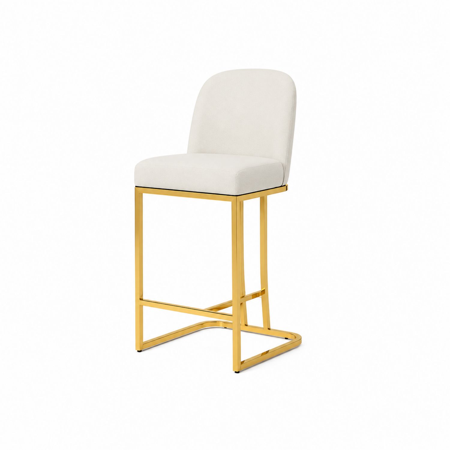 Sgabello in tessuto bianco con struttura metallica dorata 95cm