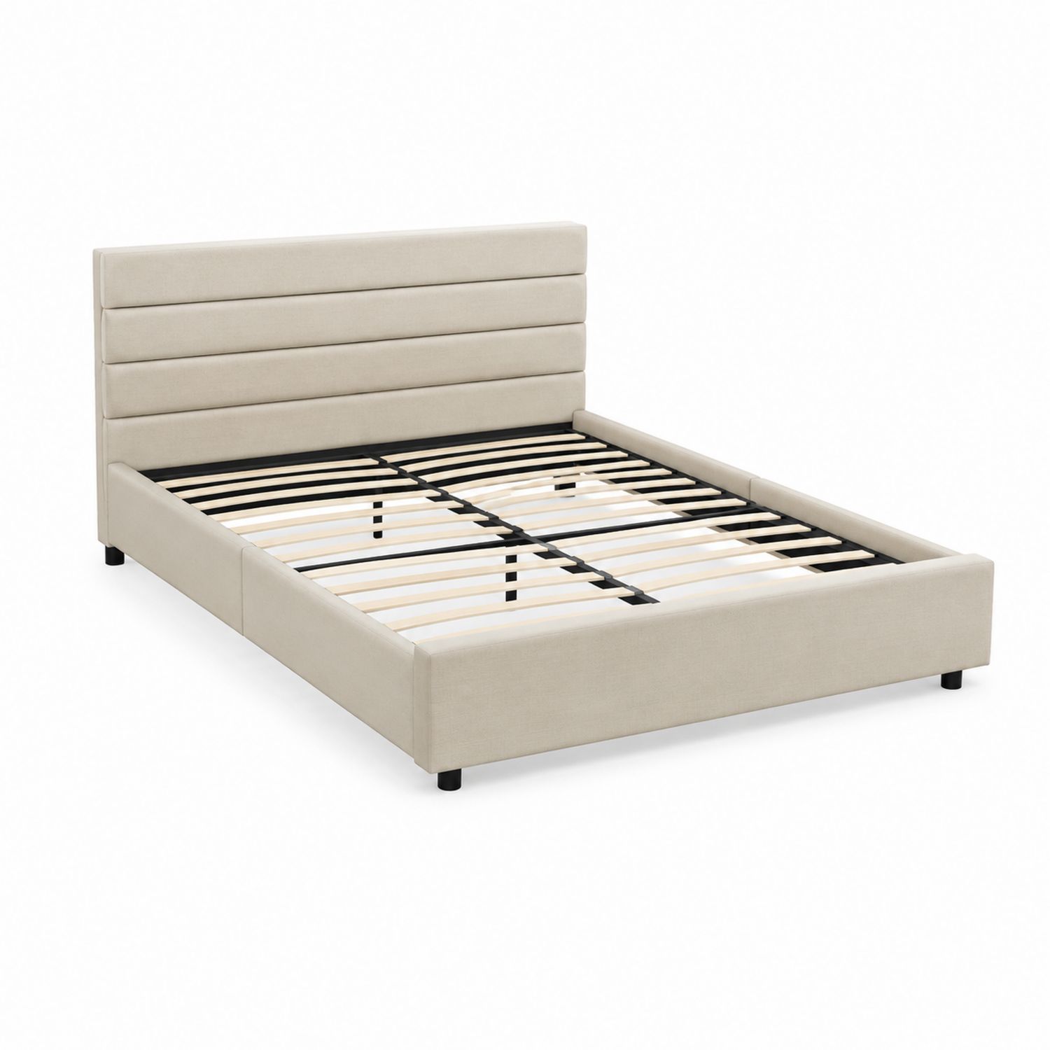 Letto matrimoniale in legno e tessuto beige
