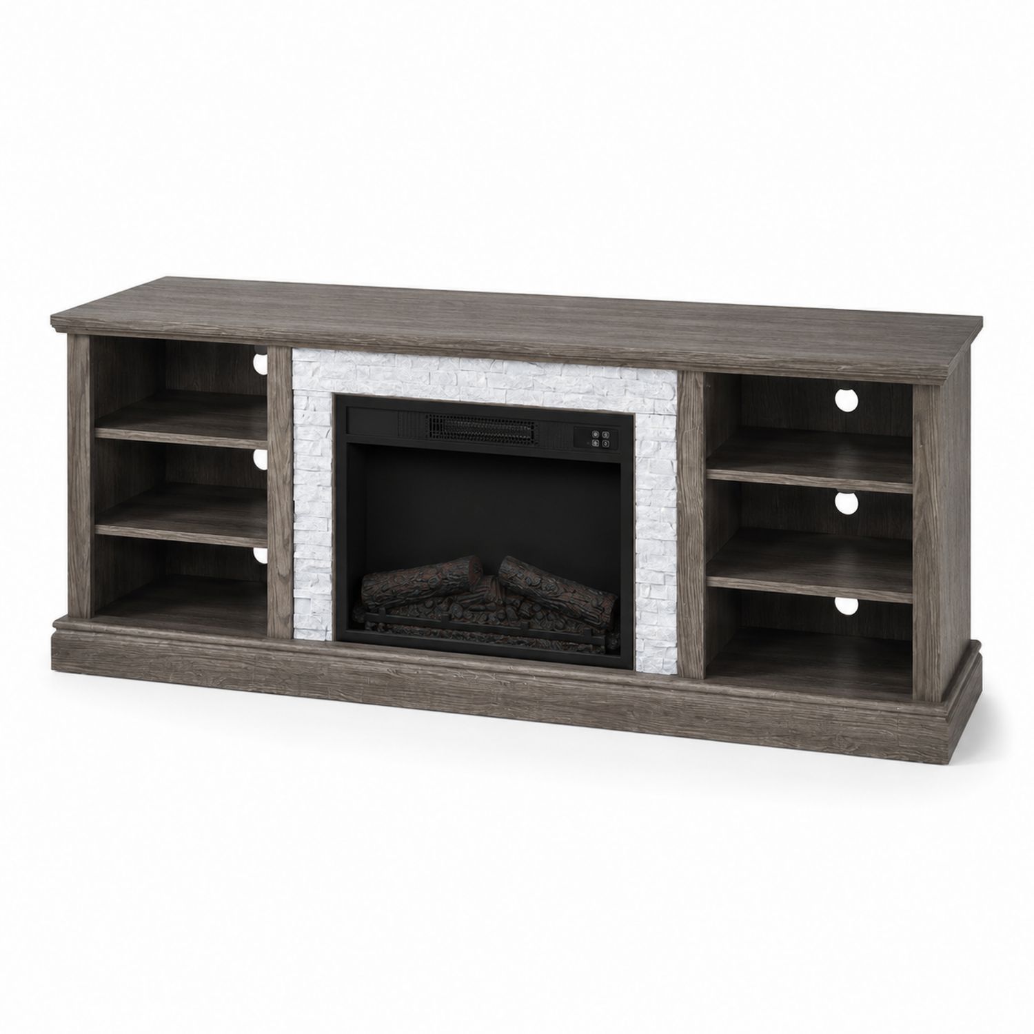 Mobile TV con Camino Elettrico in Legno e Pietra Grigio 152 cm