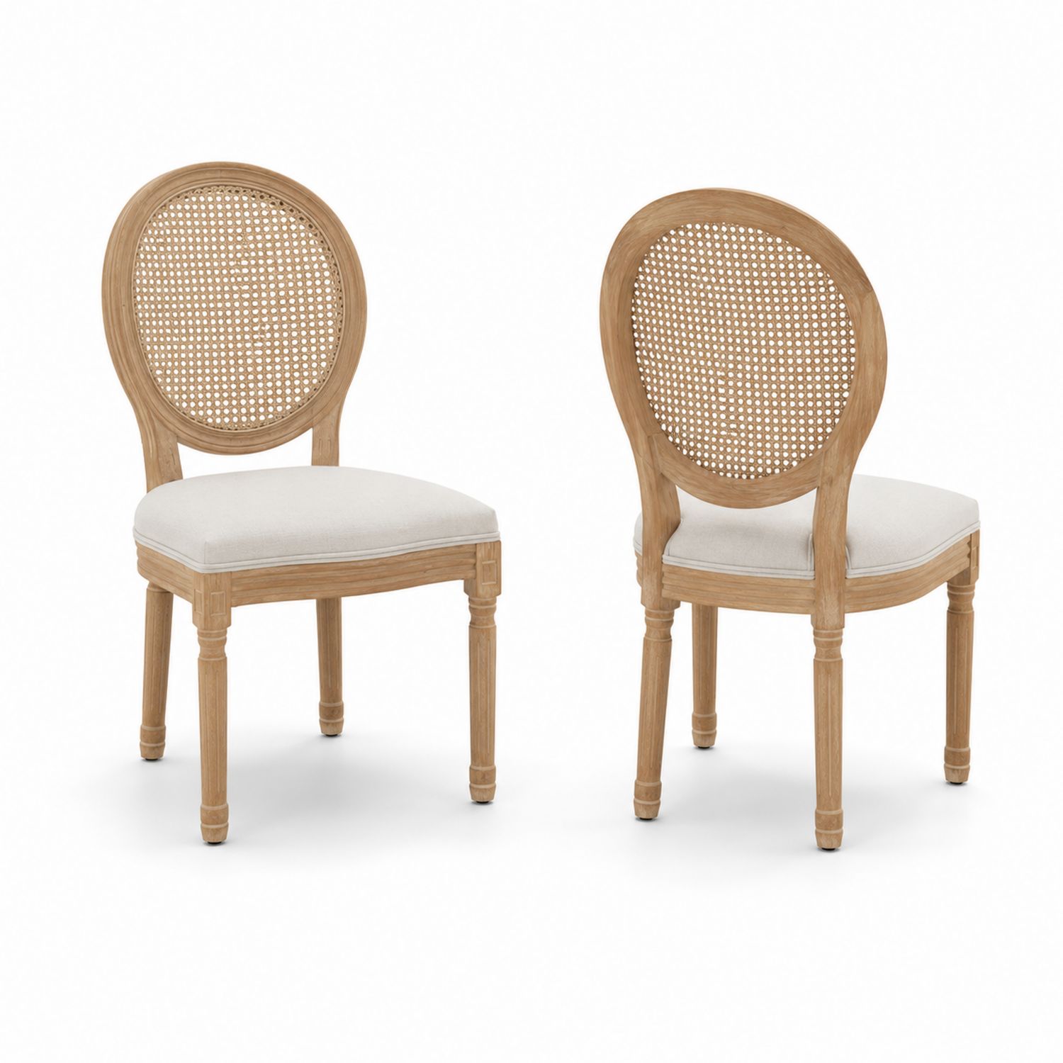 Set di 2 sedie in legno e rattan con seduta in poliestere