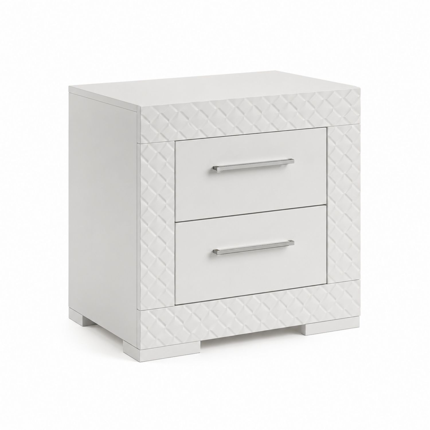 Comodino 2 Cassetti in MDF e Acciaio Inossidabile Bianco 48x40x50 cm