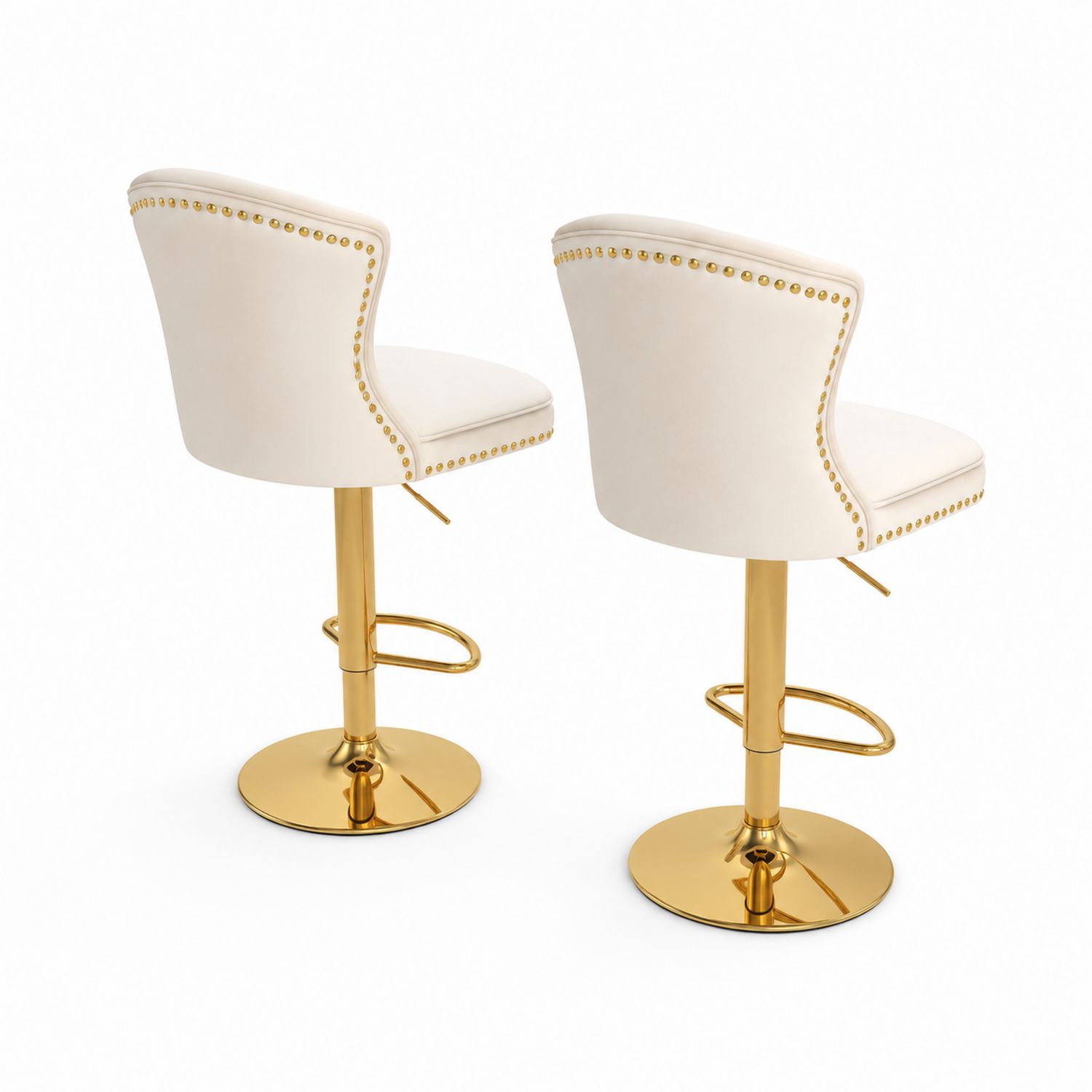 Set di 2 Sgabelli da Bar in Ecopelle con Base Rotonda Oro Bianco