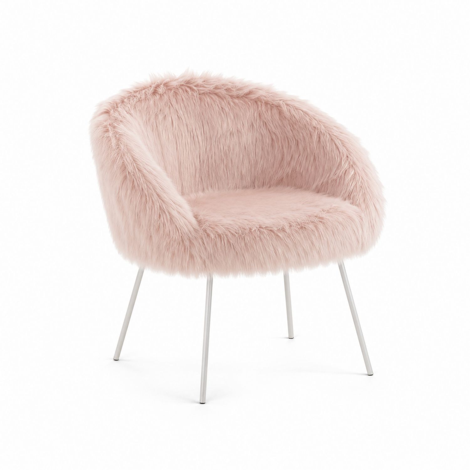 Poltrona rivestita in finta pelliccia con gambe in metallo, 60x60x75 cm
