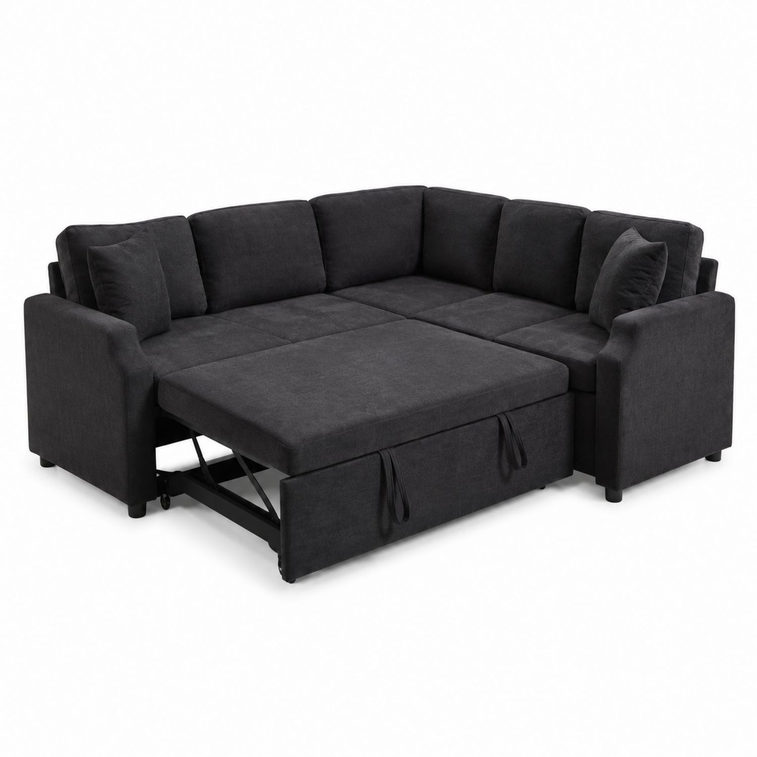 Divano Angolare Convertibile in Tessuto Grigio Scuro con Letto e Contenitore