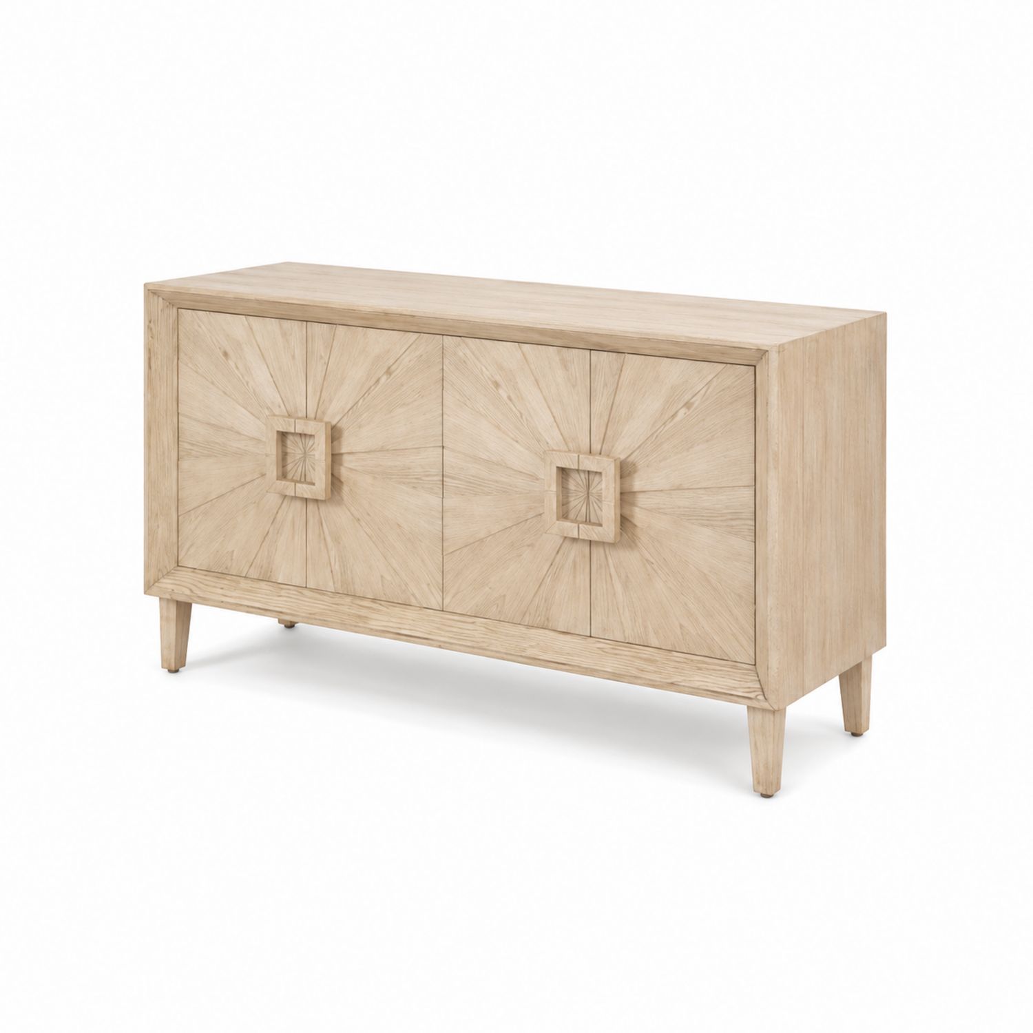 Credenza rettangolare in legno di rovere chiaro con porte intarsiate 160x45x80 cm