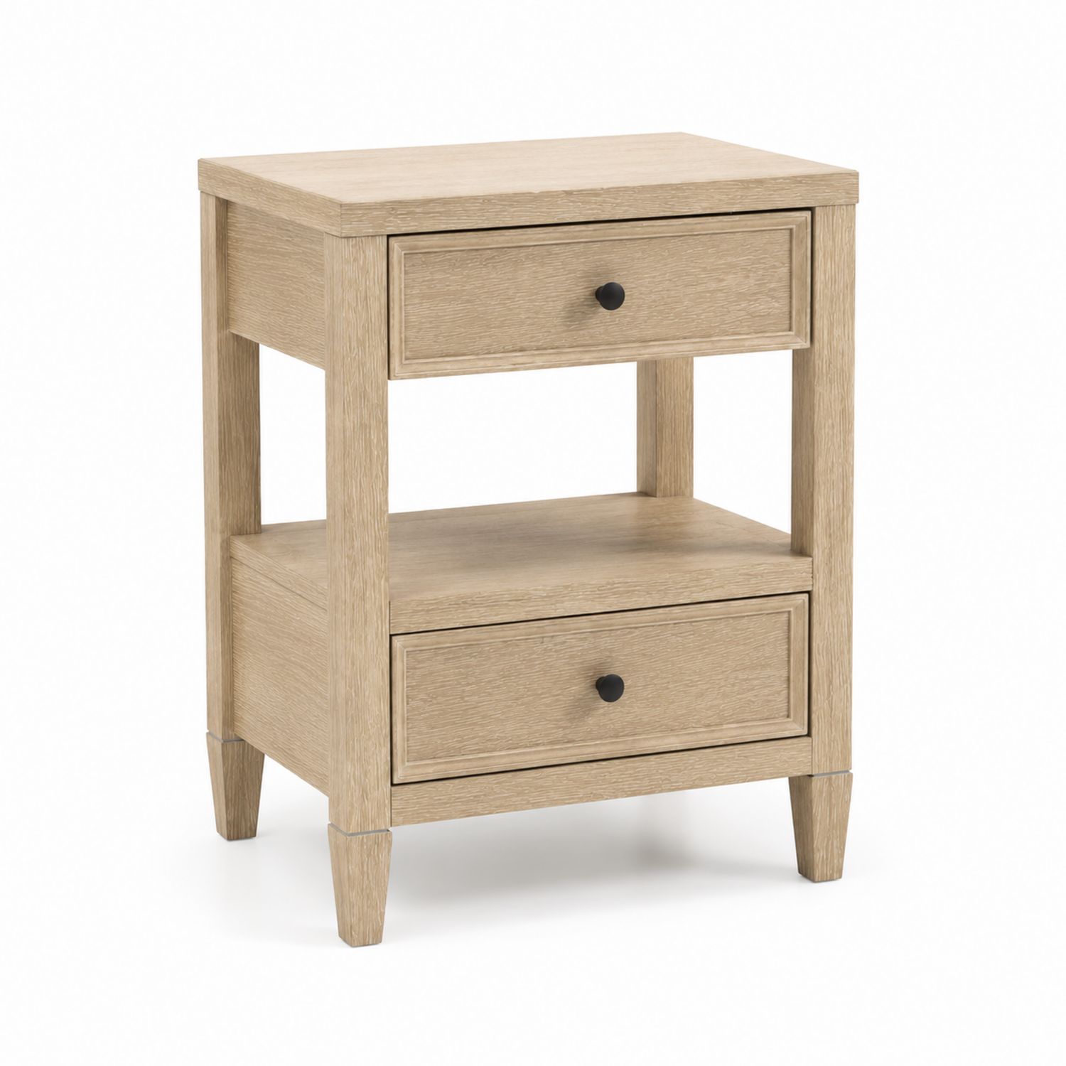 Comodino in legno di rovere con 2 cassetti e vano a giorno 45x35x60 cm