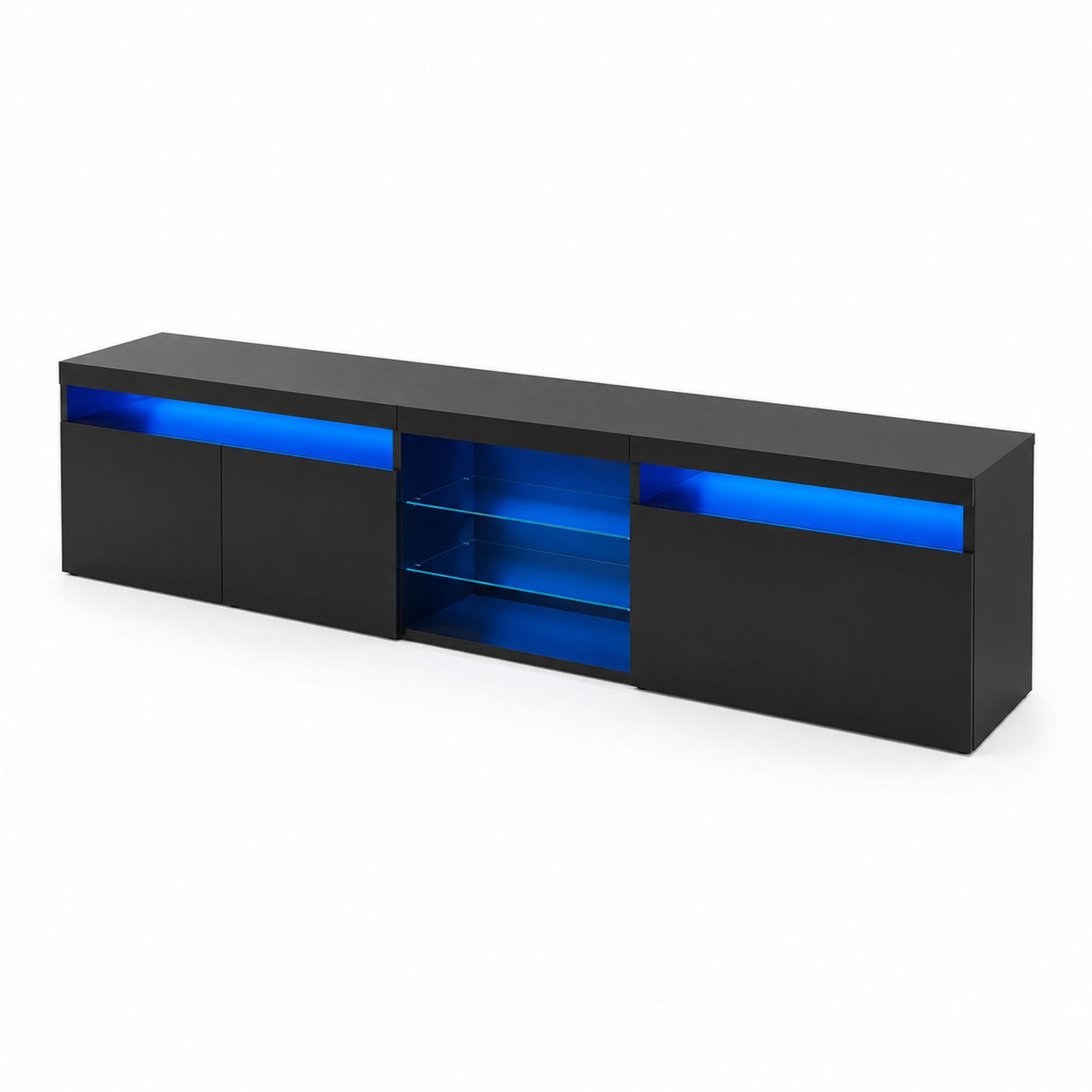 Mobile TV in MDF con LED e Ripiani in Vetro Nero