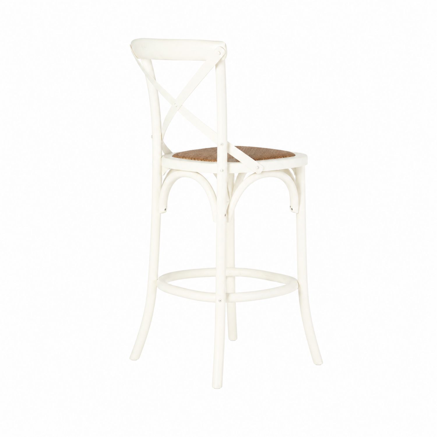 Sgabello da bar in legno e rattan bianco