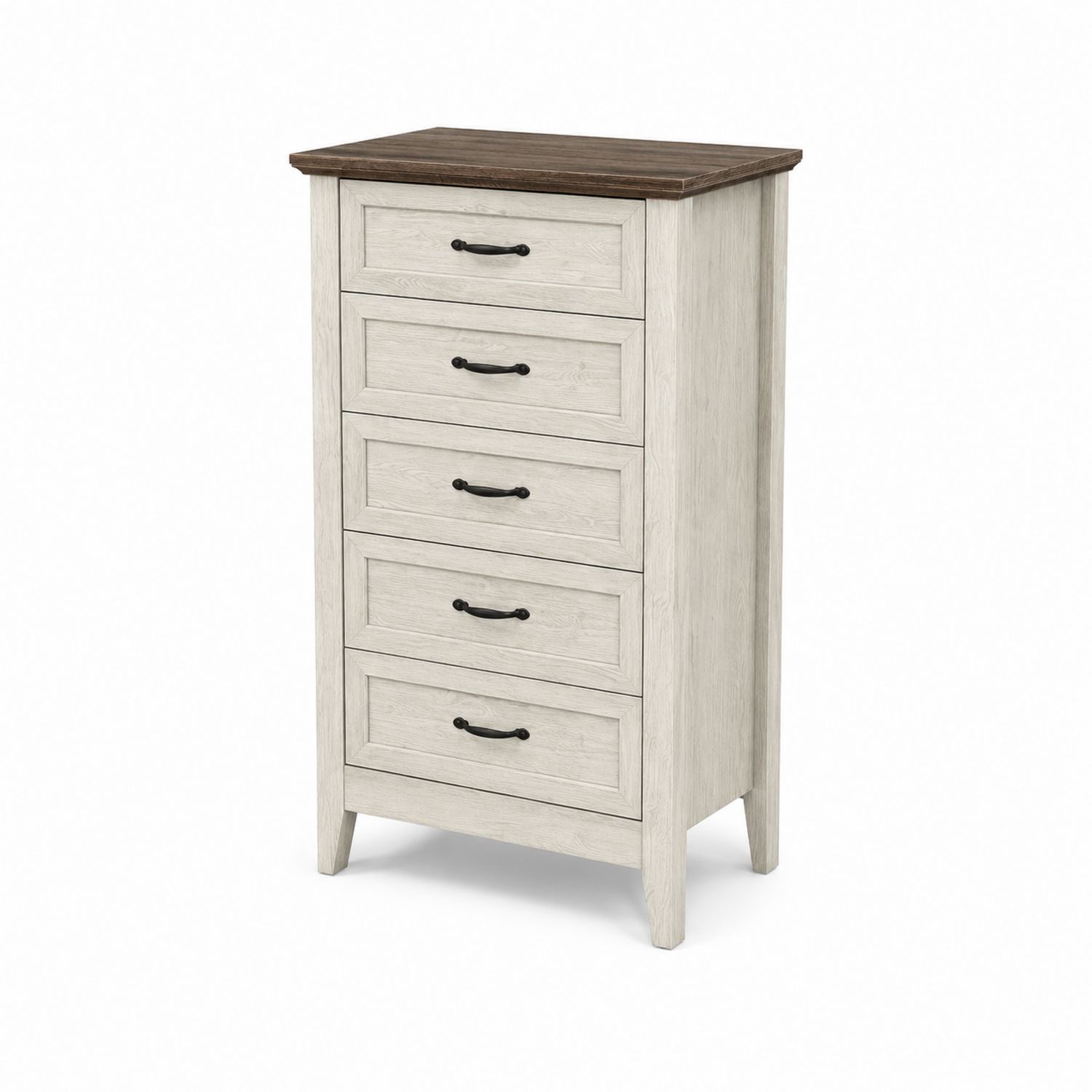 Cassettiera Alta a 5 Cassetti in Legno MDF Bianco e Marrone