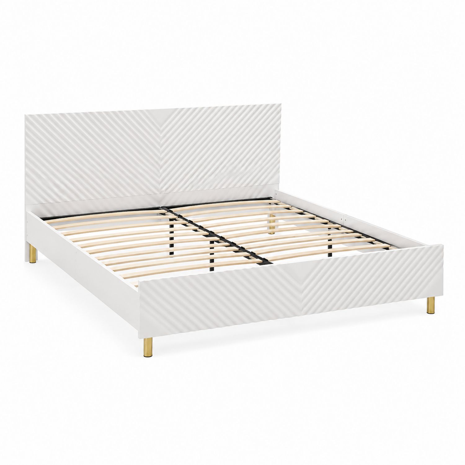 Letto matrimoniale in legno e metallo bianco