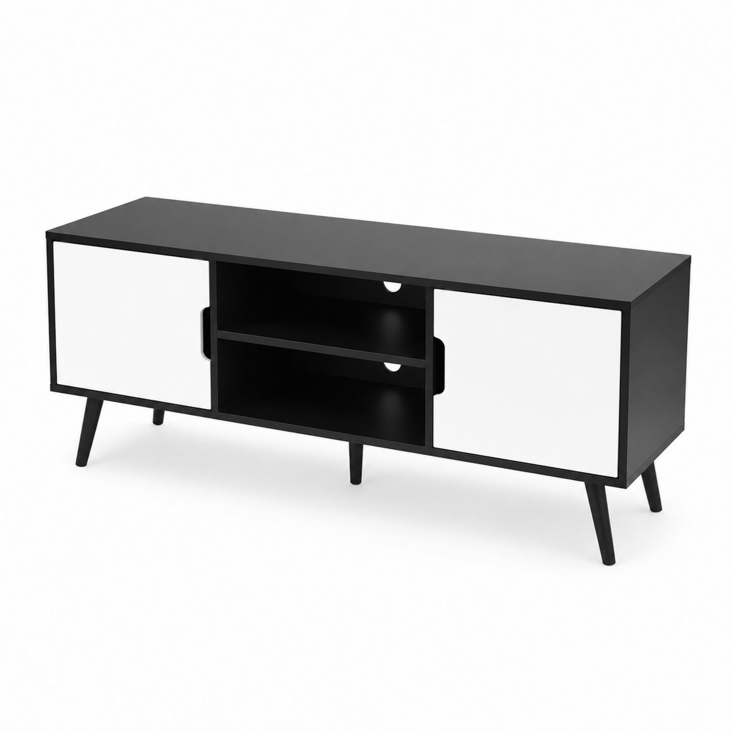 Mobile TV in Legno di Pino e MDF Nero/Bianco