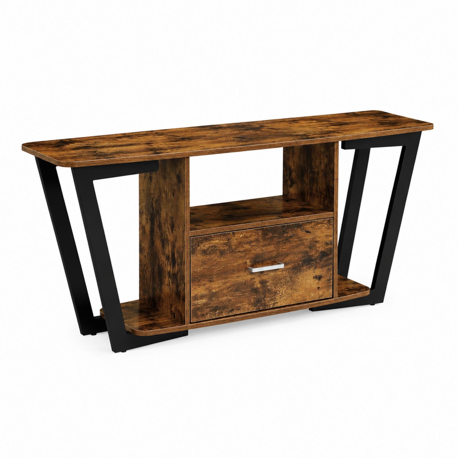 Mobile TV in Legno e Metallo con Cassetto, 110x40x55 cm, Rovere Marrone/Nero