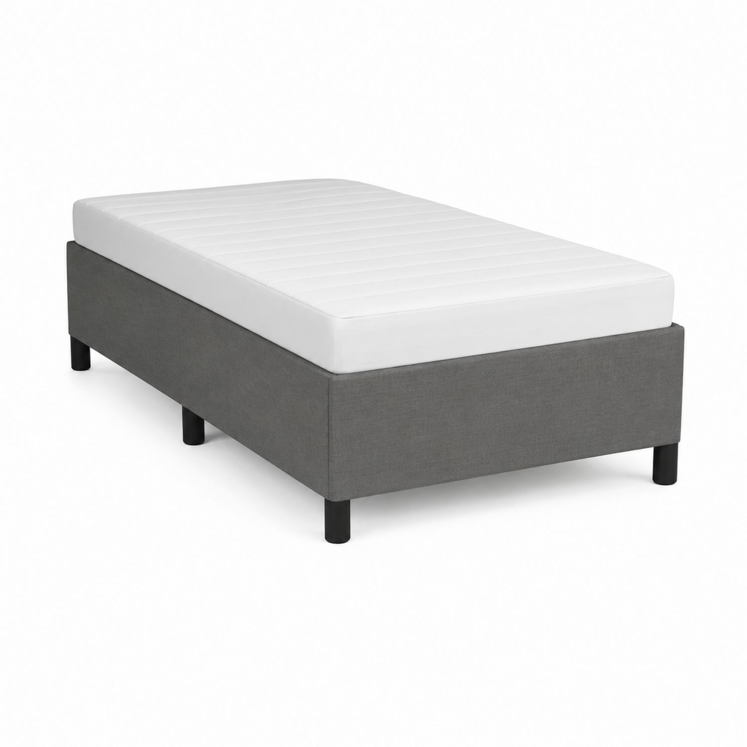 Letto Singolo in Tessuto Grigio con Materasso Bianco