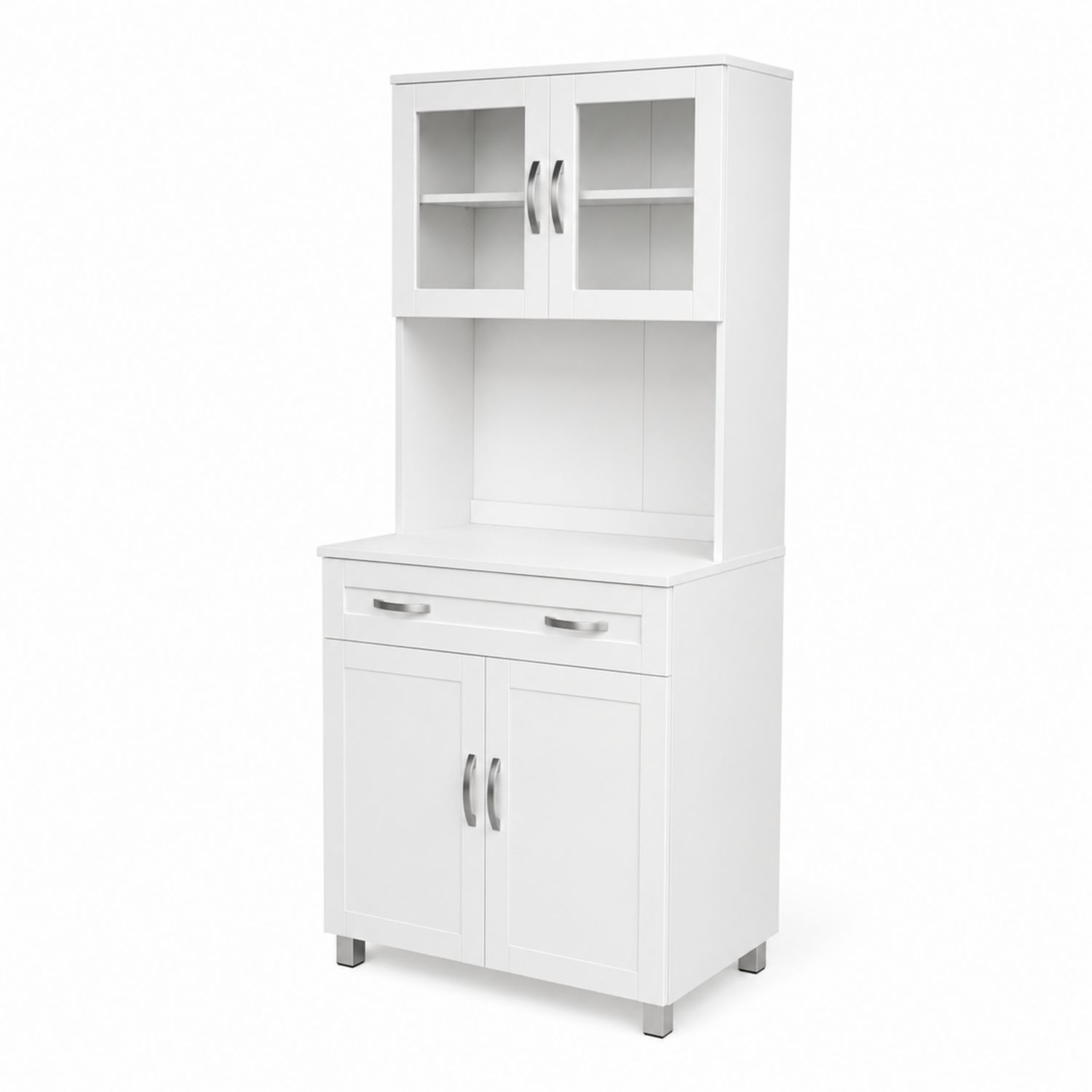 Credenza Cucina in Truciolato con Ante in Vetro Temperato Bianco