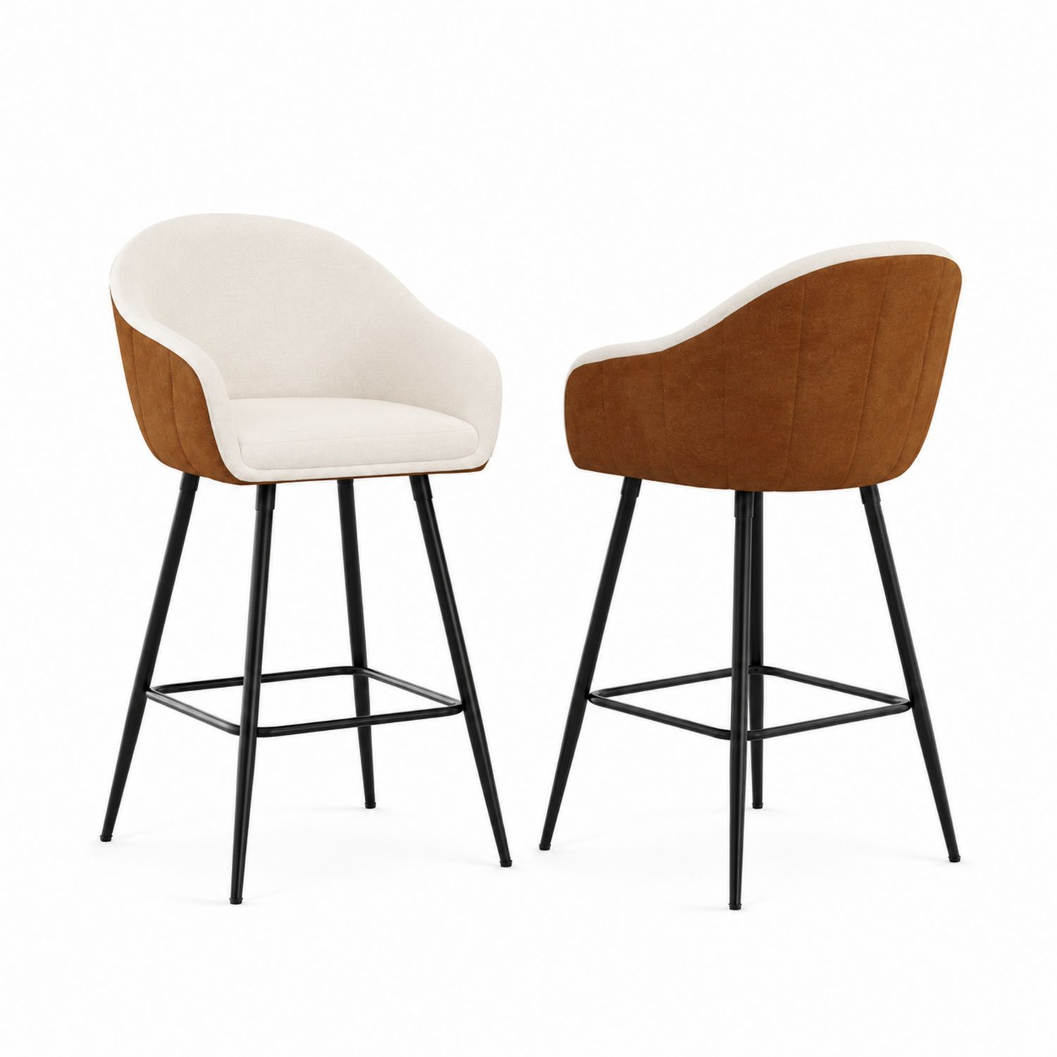 Set di 2 sgabelli da bar in tessuto con gambe in metallo nero