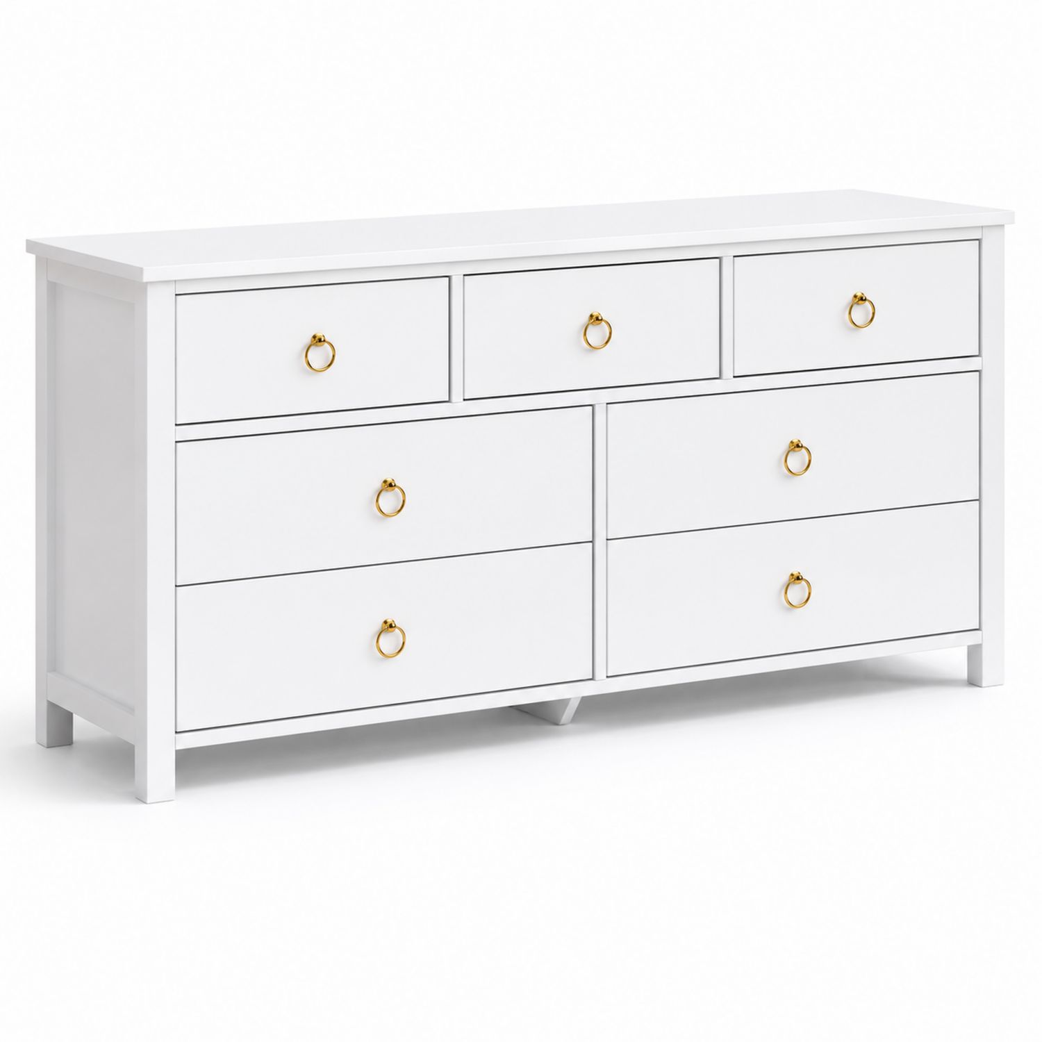 Cassettiera Bianca in MDF con 7 Cassetti e Maniglie in Ottone