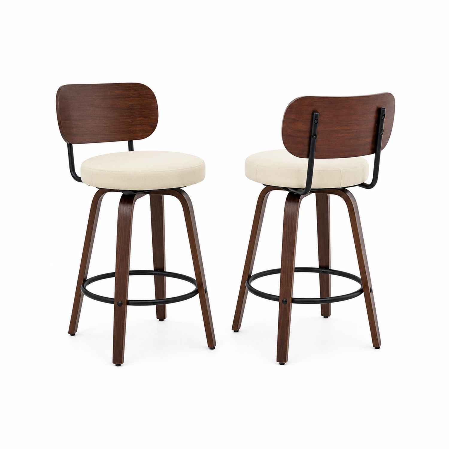 Set di Sgabelli da Bar in Legno e Metallo con Seduta Beige