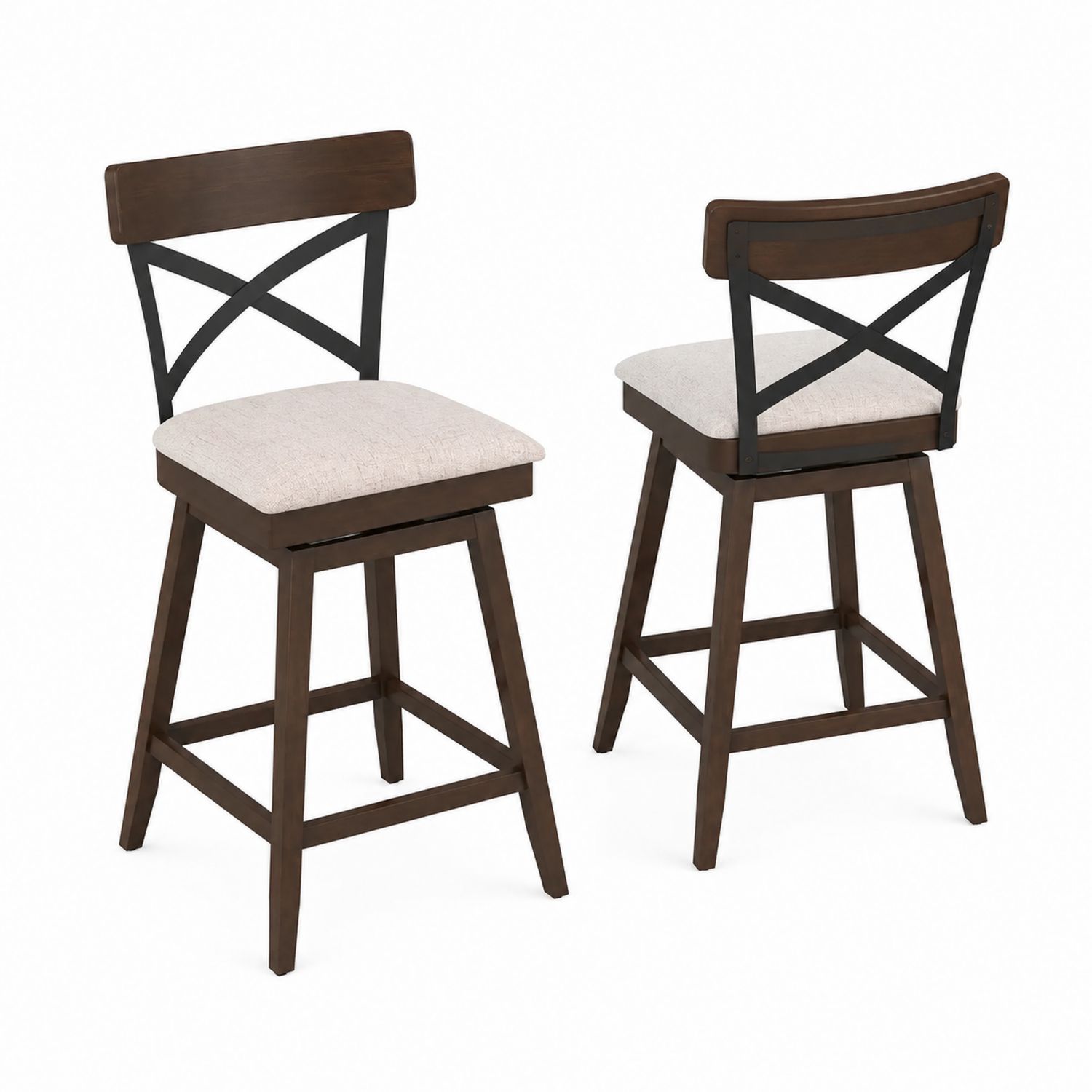 Sgabello da bar in legno e metallo con seduta in tessuto set 2 pezzi Marrone scuro/Nero