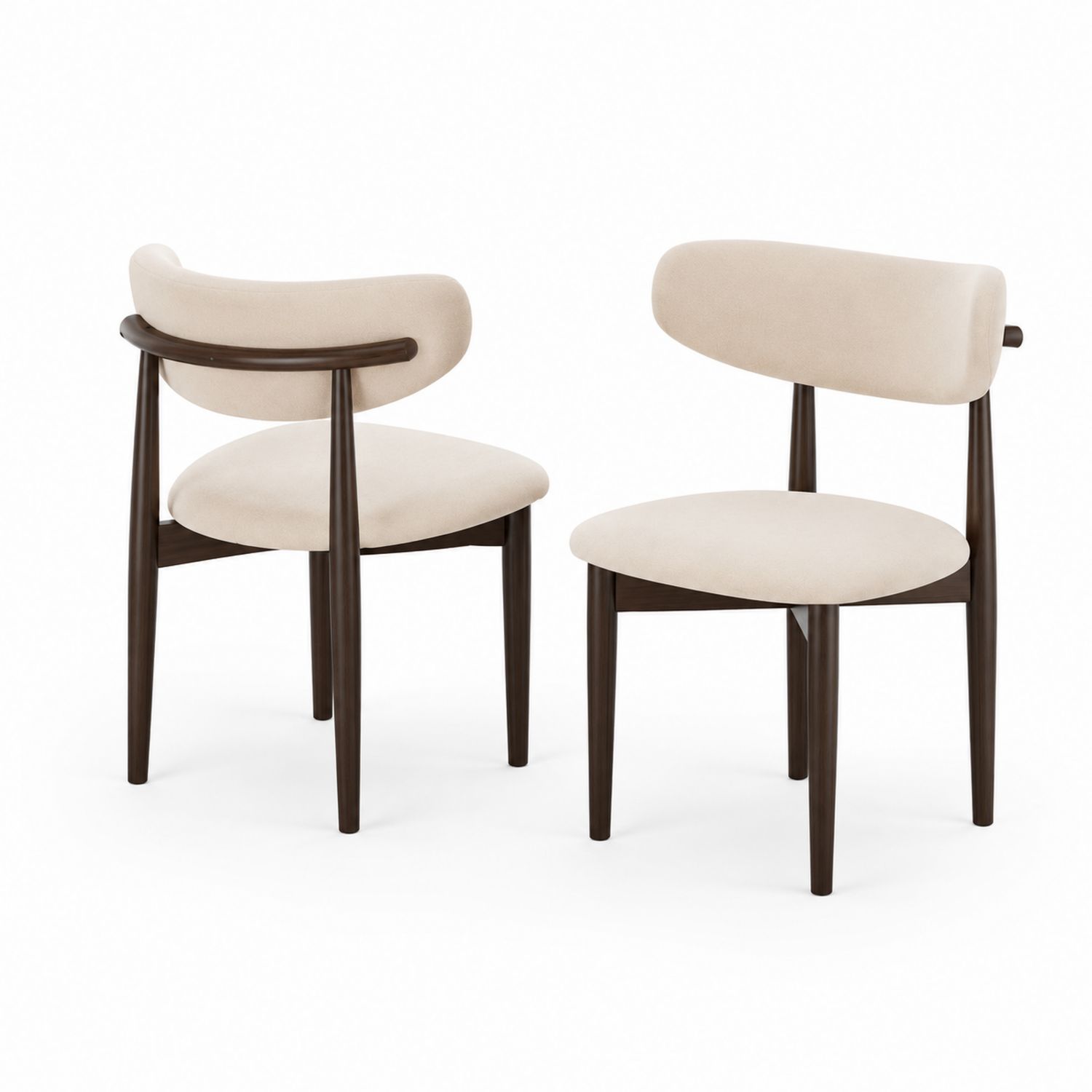 Set di 2 Sedie da Pranzo in Legno con Rivestimento in Tessuto Crema