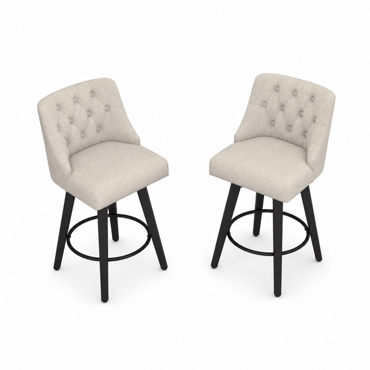 Set di 2 Sgabelli da Bar in Tessuto Beige con Gambe in Legno Nero
