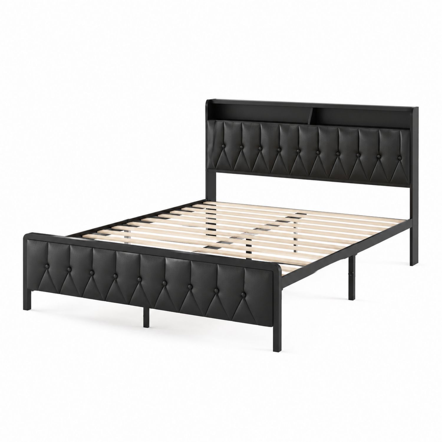 Letto matrimoniale in ecopelle con testiera imbottita e doghe 160x200 cm