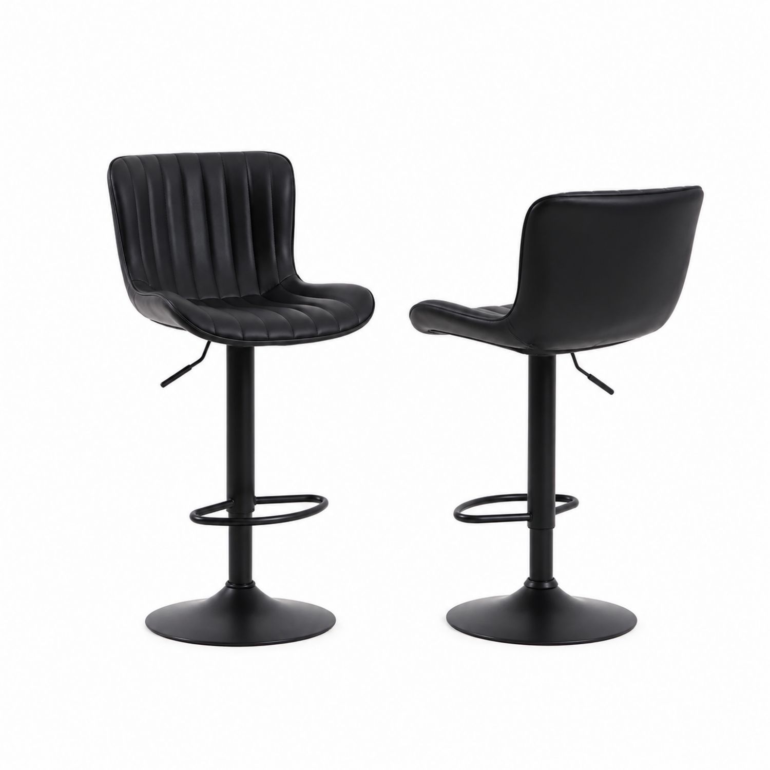Set di Sgabelli da Bar Girevoli in Pelle Nero