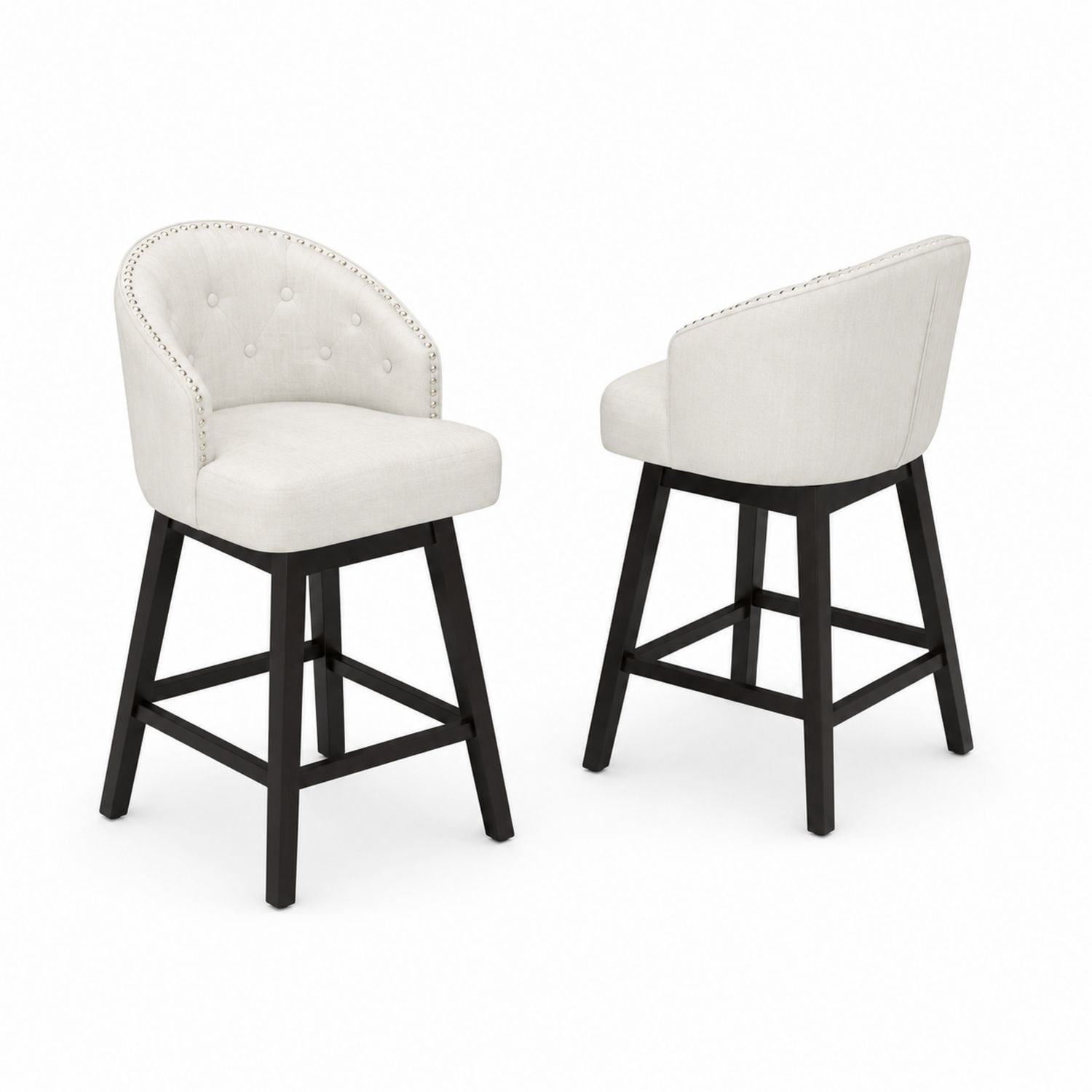 Set di 2 sgabelli da bar in tessuto con gambe in legno, Crema