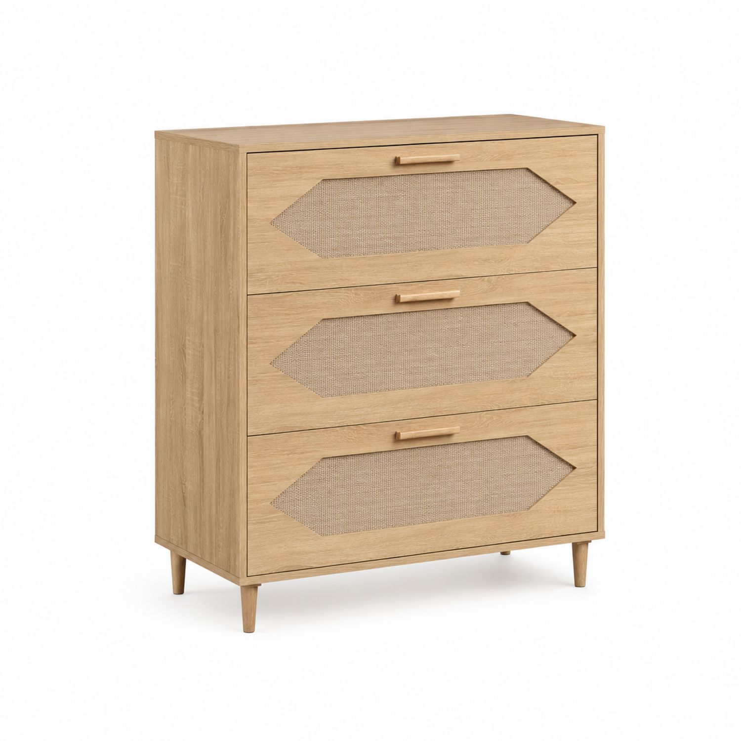 Cassettiera in Legno di Rovere e Rattan 80x40x100 cm