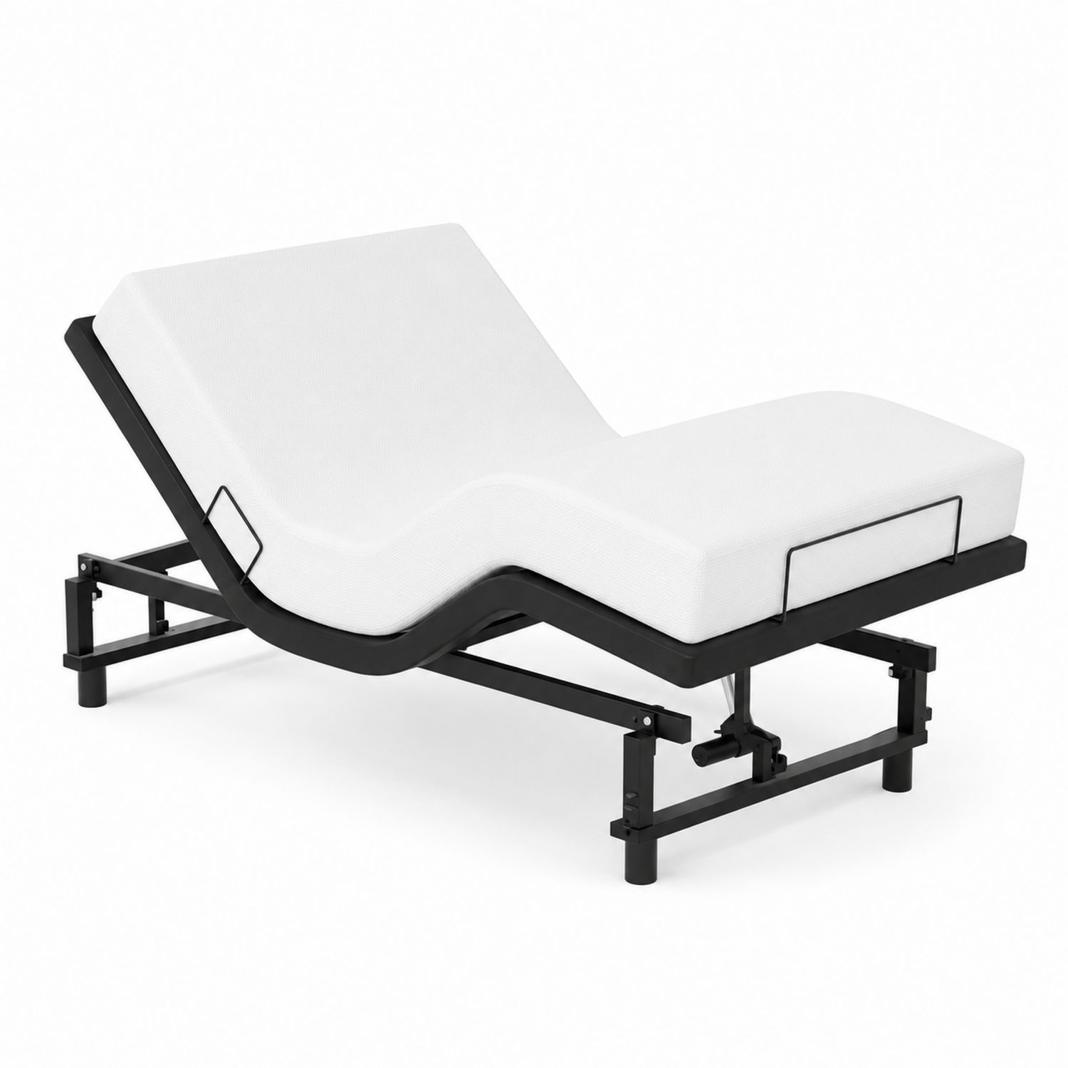 Letto regolabile singolo in metallo con rivestimento tessuto bianco