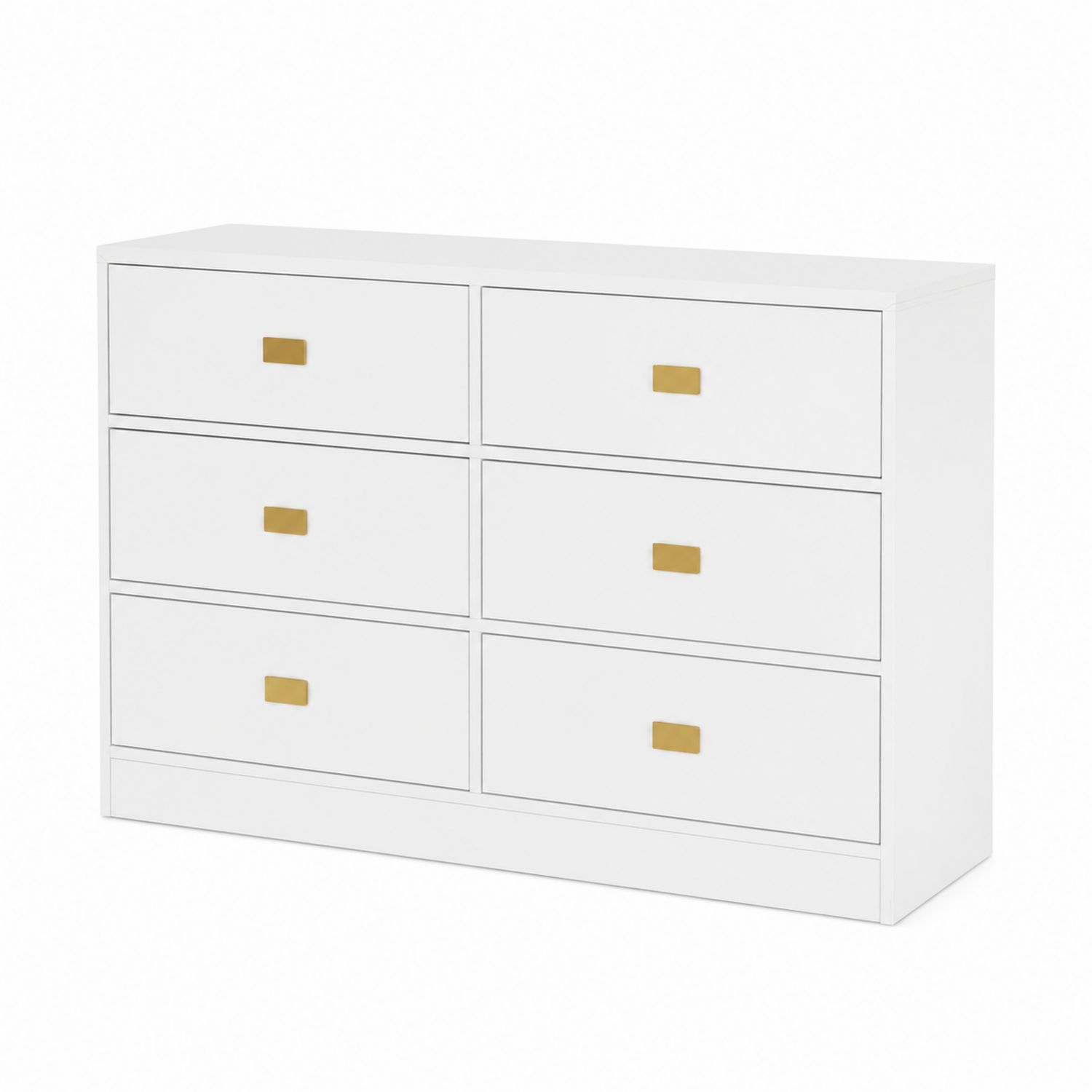 Cassettiera 6 cassetti legno bianco maniglie metallo dorato