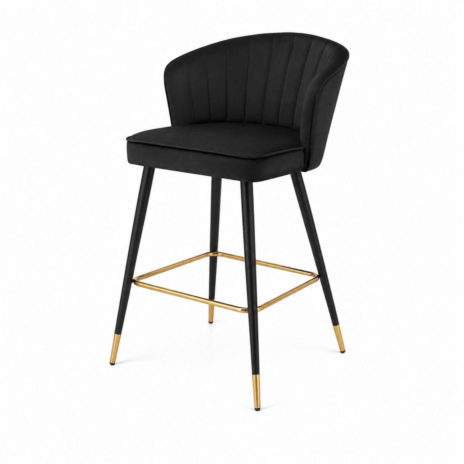 Sgabello in velluto nero con gambe in metallo dorato