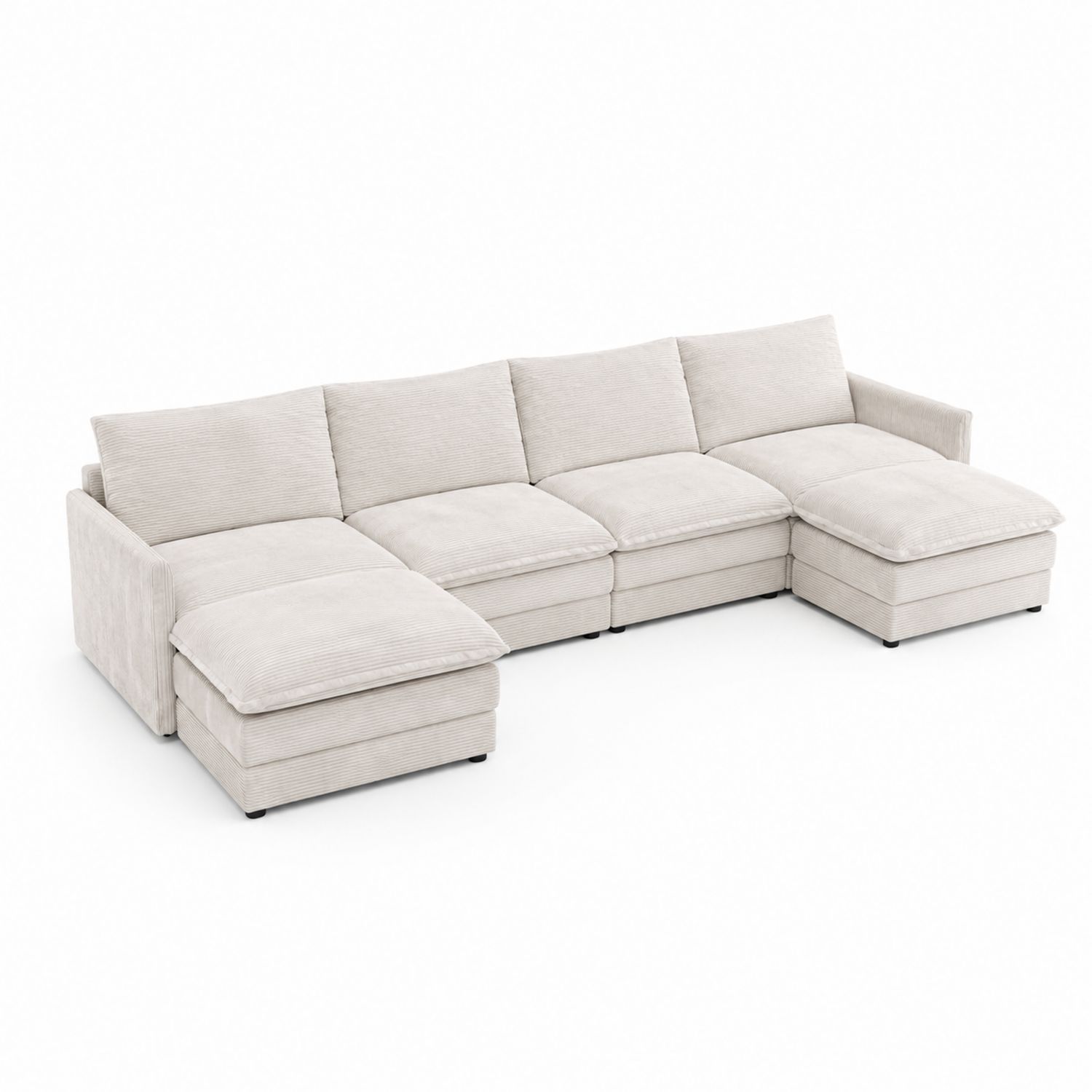 Divano angolare modulare in tessuto corduroy beige