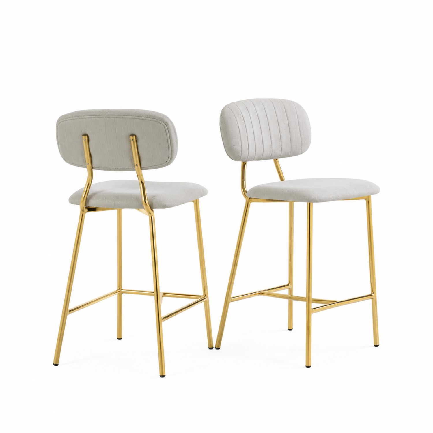 Set di 2 sgabelli da bar in tessuto beige con struttura in metallo